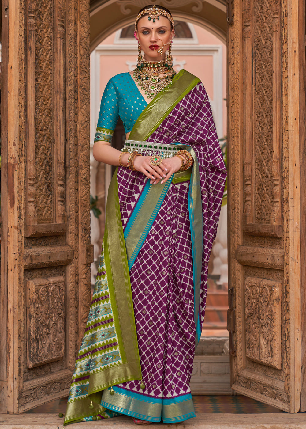 Buy MySilkLove Tapestry Purple and Green Woven Patola Silk Saree Online