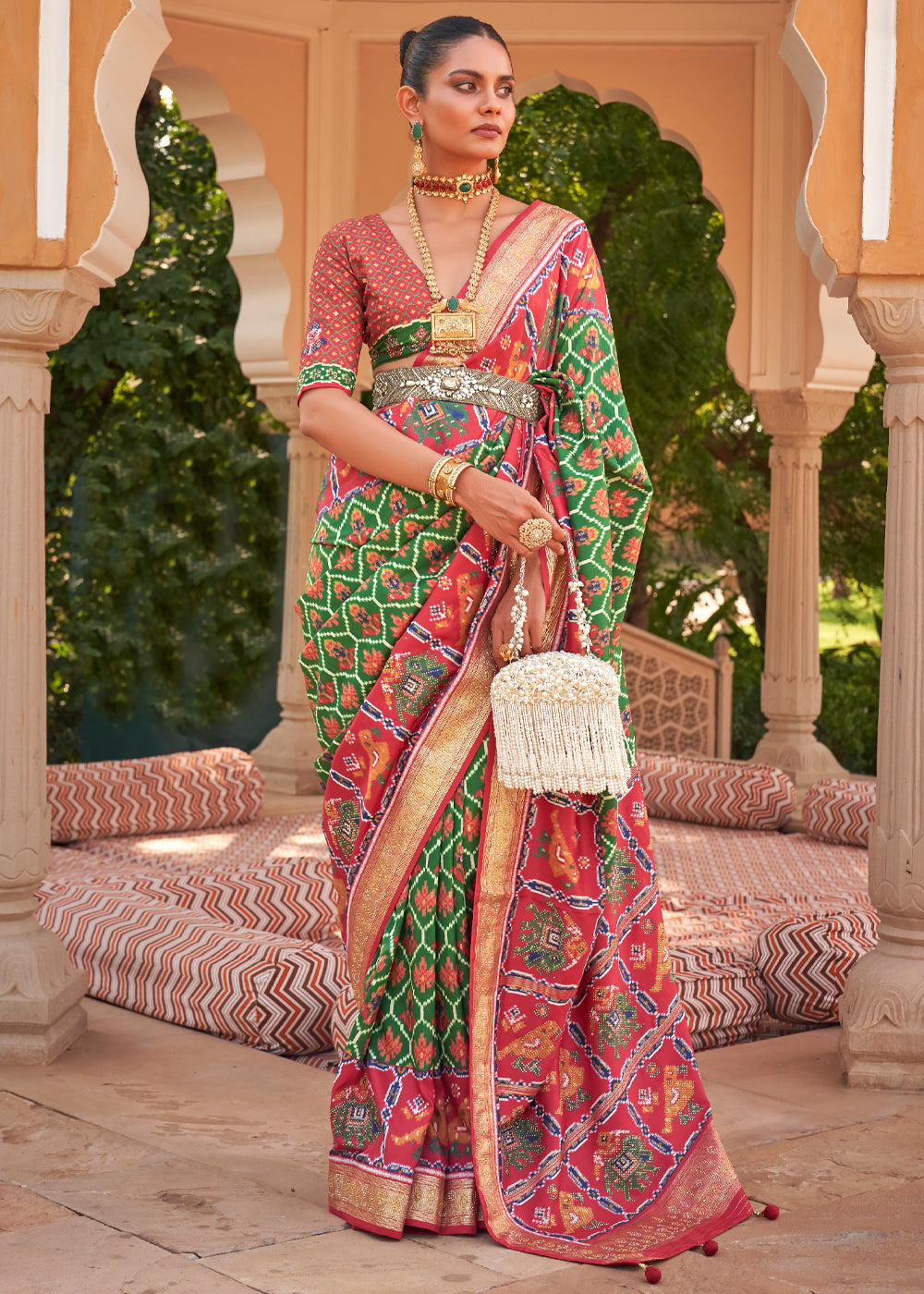 Buy MySilkLove Highland Green Printed Patola Silk Saree Online