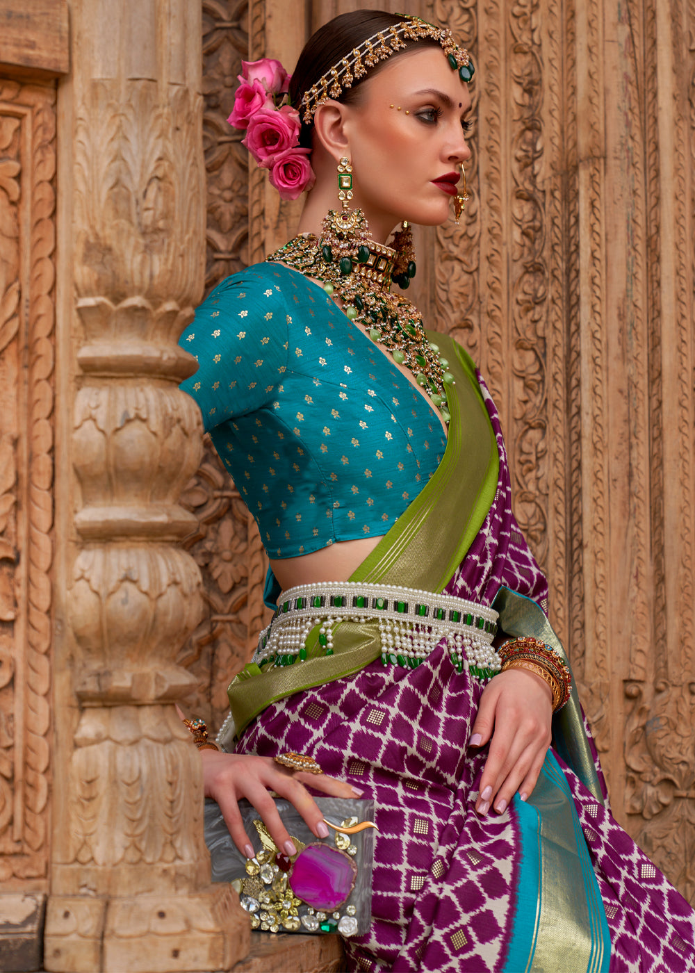 MySilkLove Tapestry Purple and Green Woven Patola Silk Saree