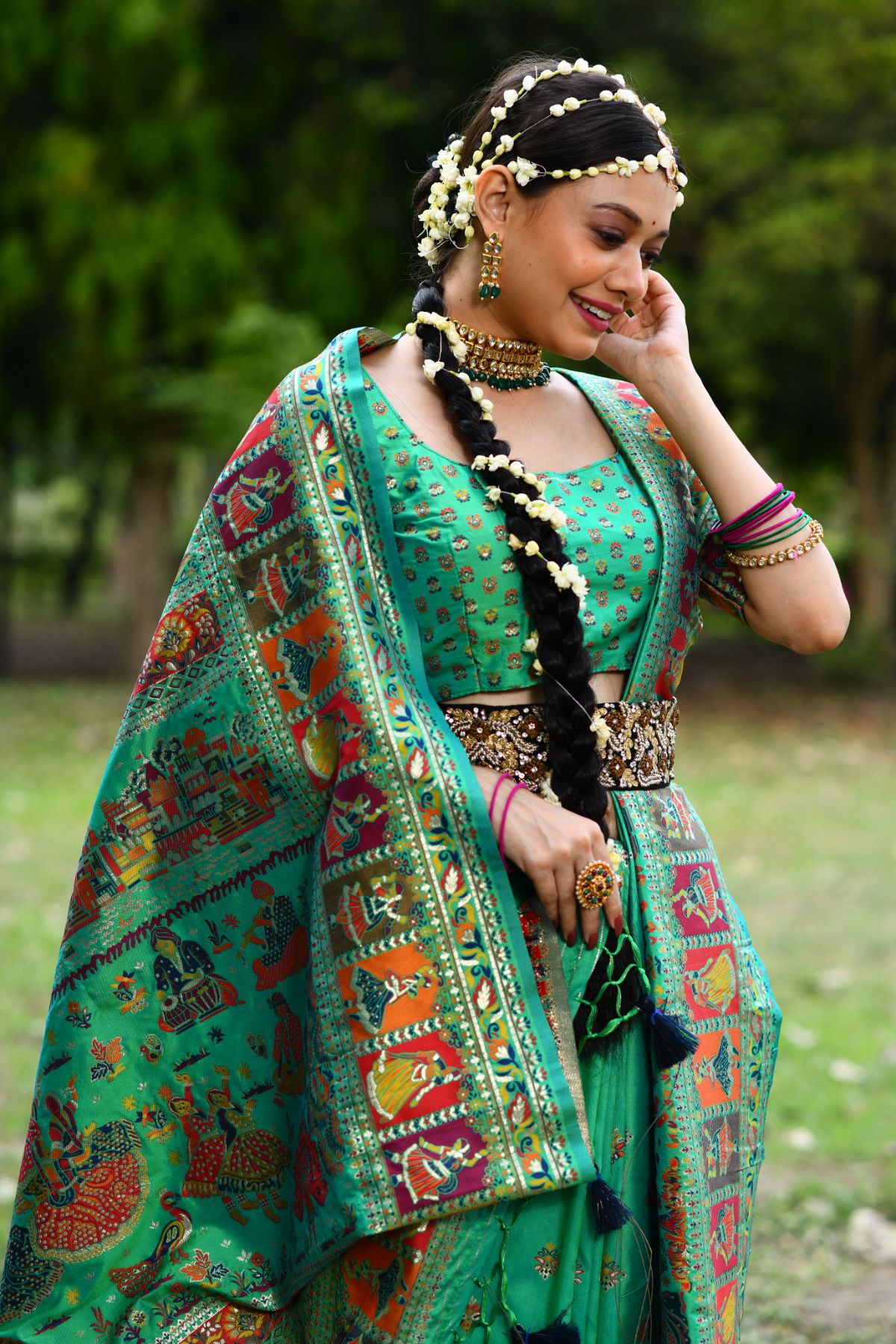 MySilkLove Viridian Green Kashmiri Handloom Weaving Saree