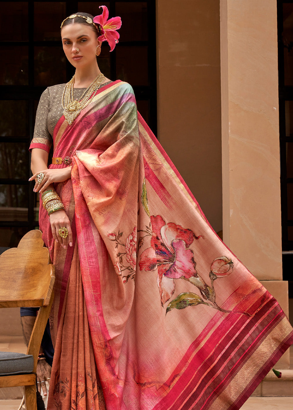 Buy MySilkLove Roman Pink Printed Patola Soft Silk Saree Online