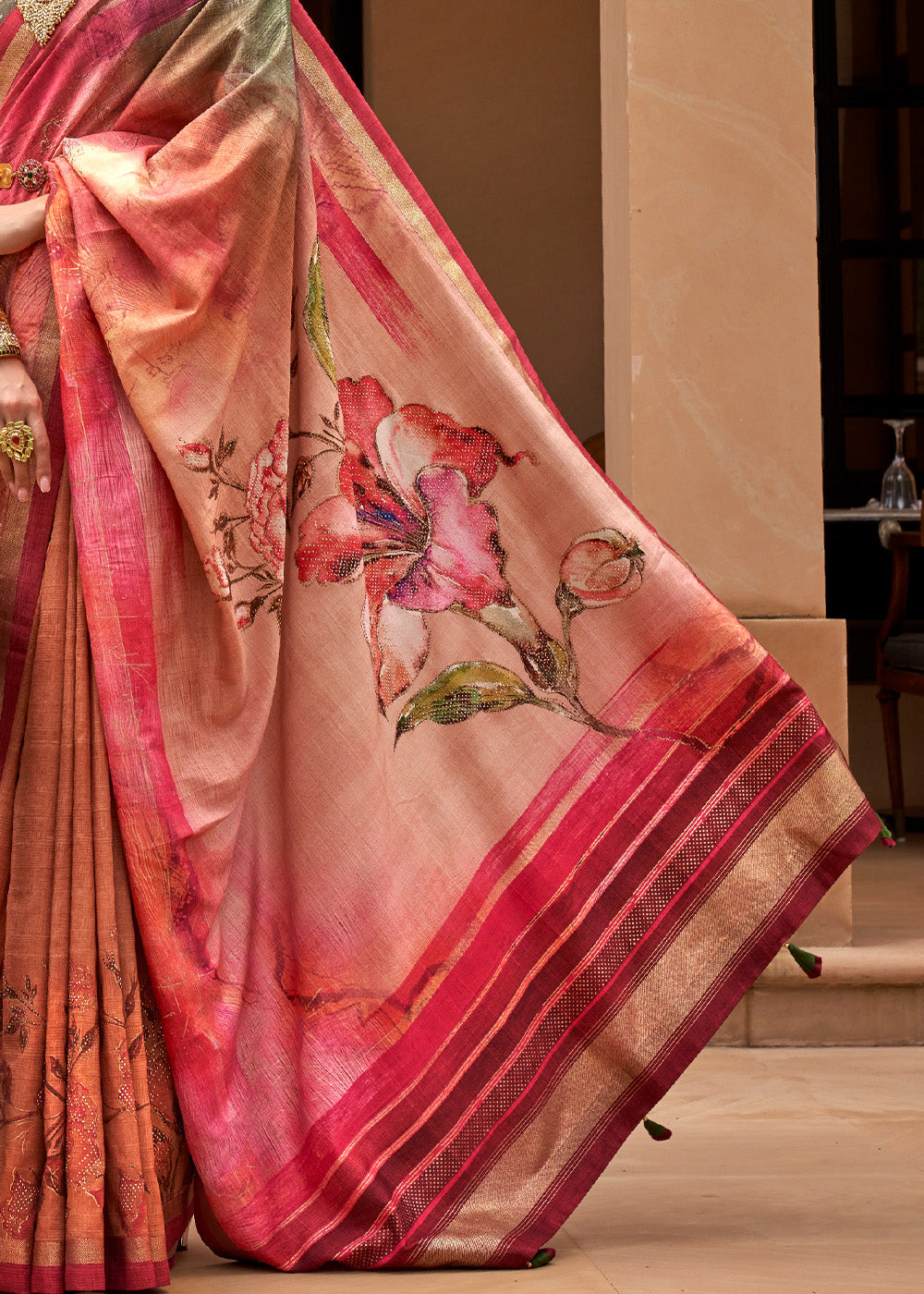 Buy MySilkLove Roman Pink Printed Patola Soft Silk Saree Online