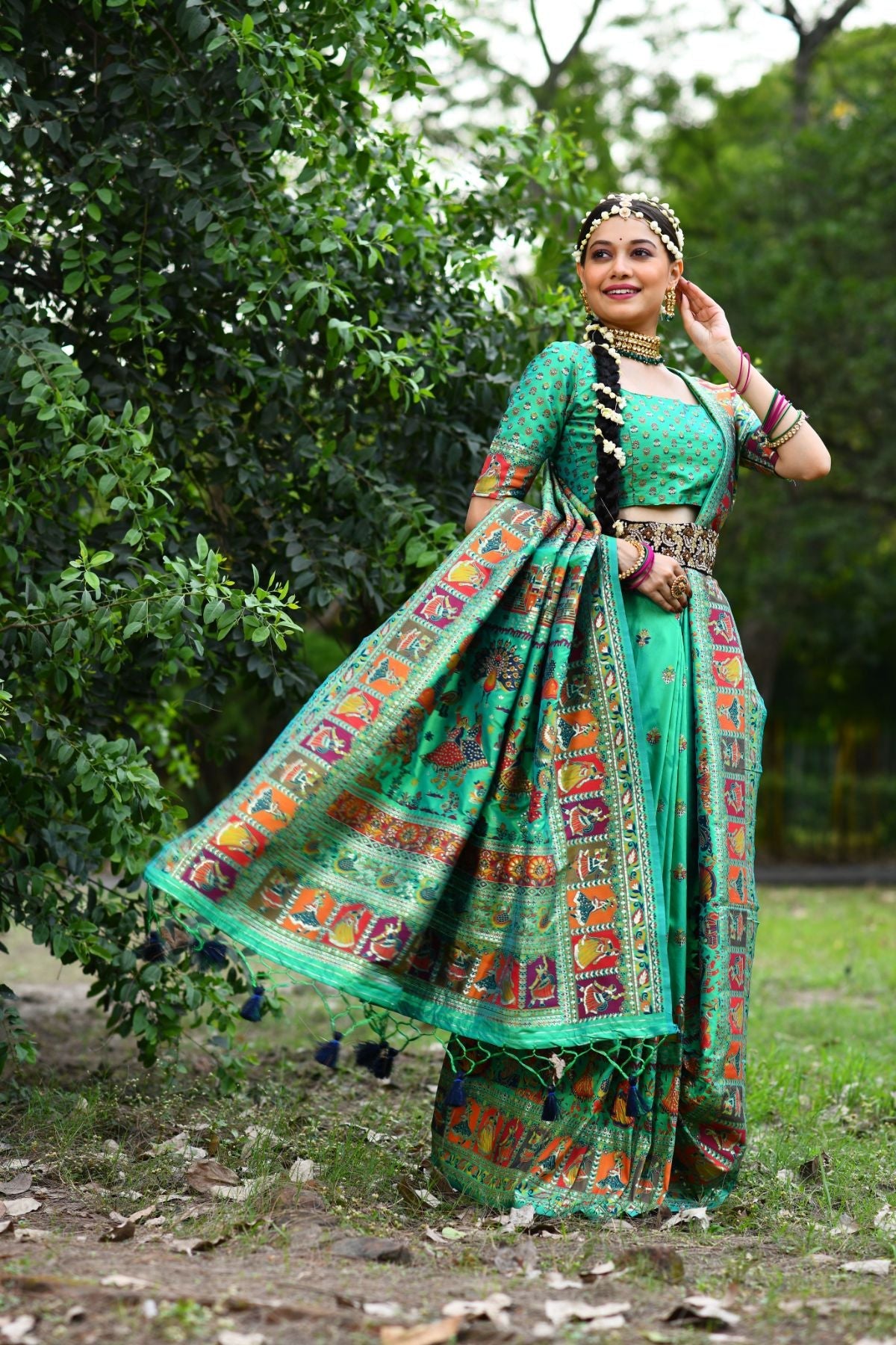 Buy MySilkLove Viridian Green Kashmiri Handloom Weaving Saree Online