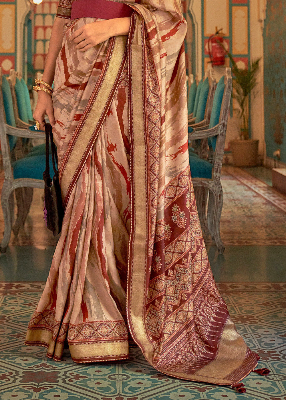 Buy MySilkLove Prairie Maroon Printed Patola Soft Silk Saree Online