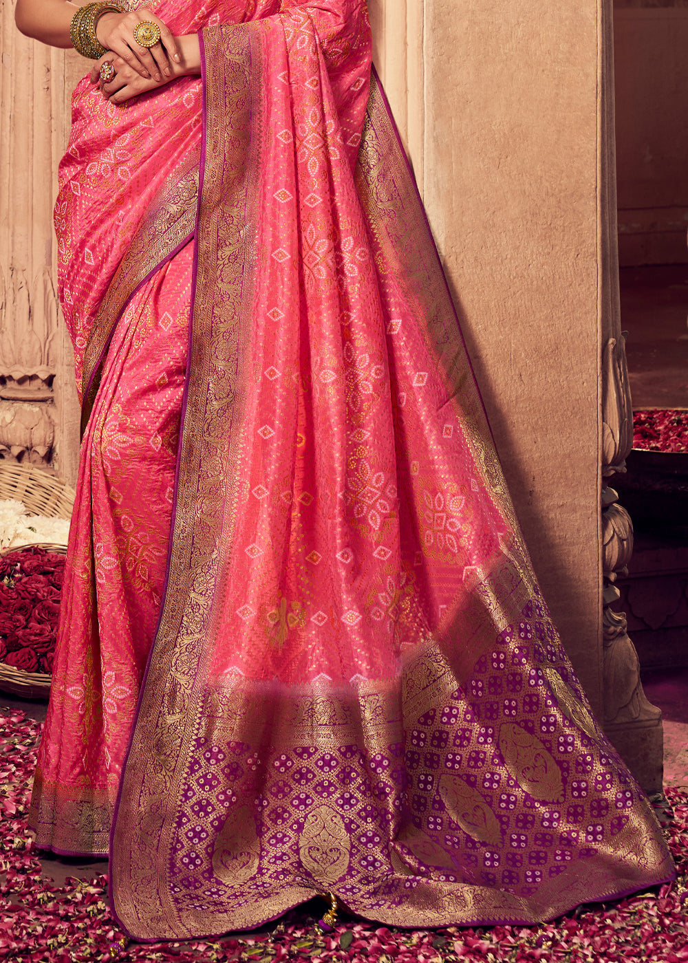 Buy MySilkLove Carnation Pink and Purple Zari Woven Designer Banarasi Saree Online