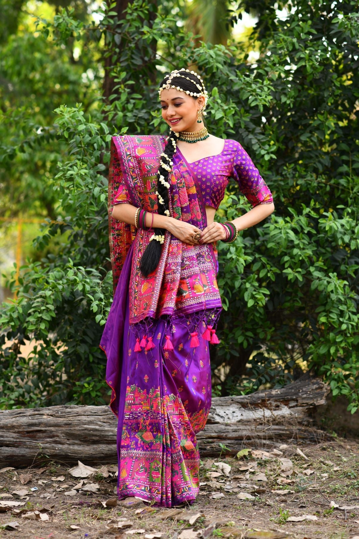 Buy MySilkLove Mulberry Wood Purple Handloom Handoom Weaving Saree Online