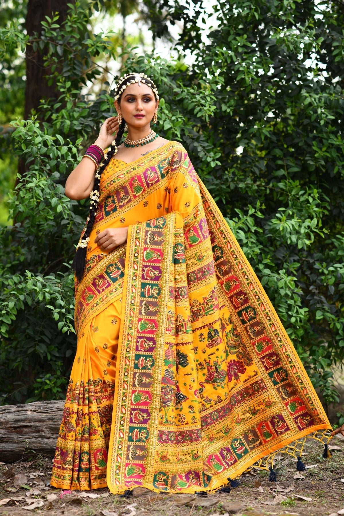 Buy MySilkLove Porsche Yellow Pashmina Silk Saree Online