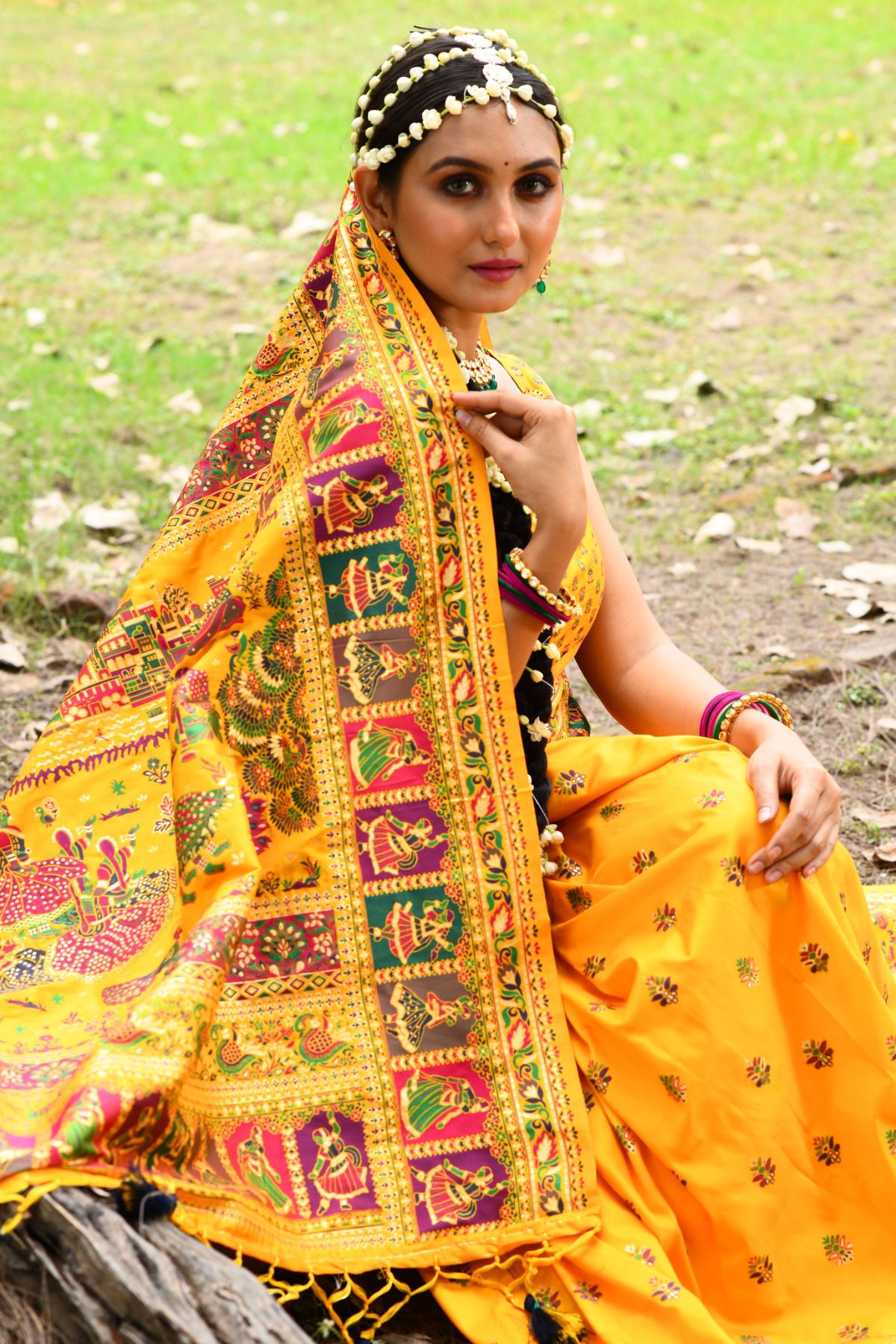 MySilkLove Porsche Yellow Kashmiri Handloom Weaving Saree