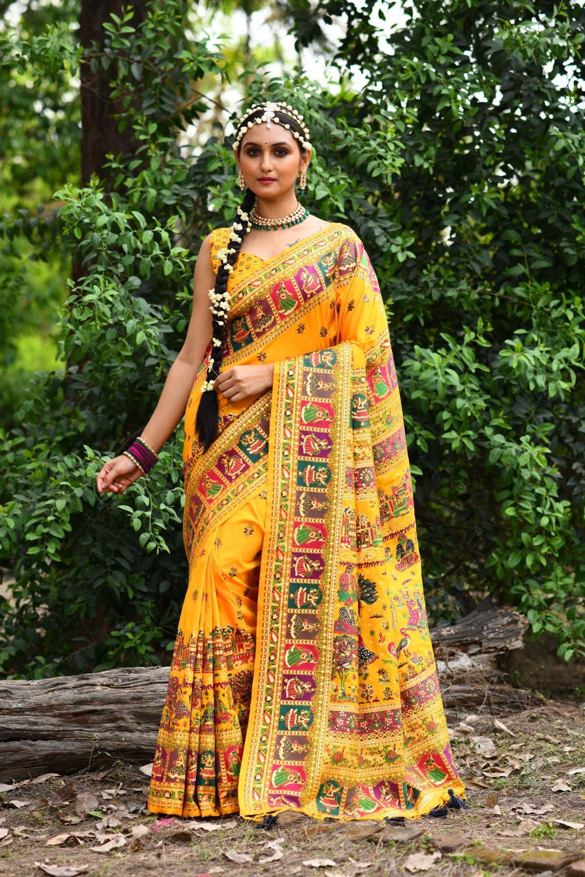 Buy MySilkLove Porsche Yellow Kashmiri Handloom Weaving Saree Online