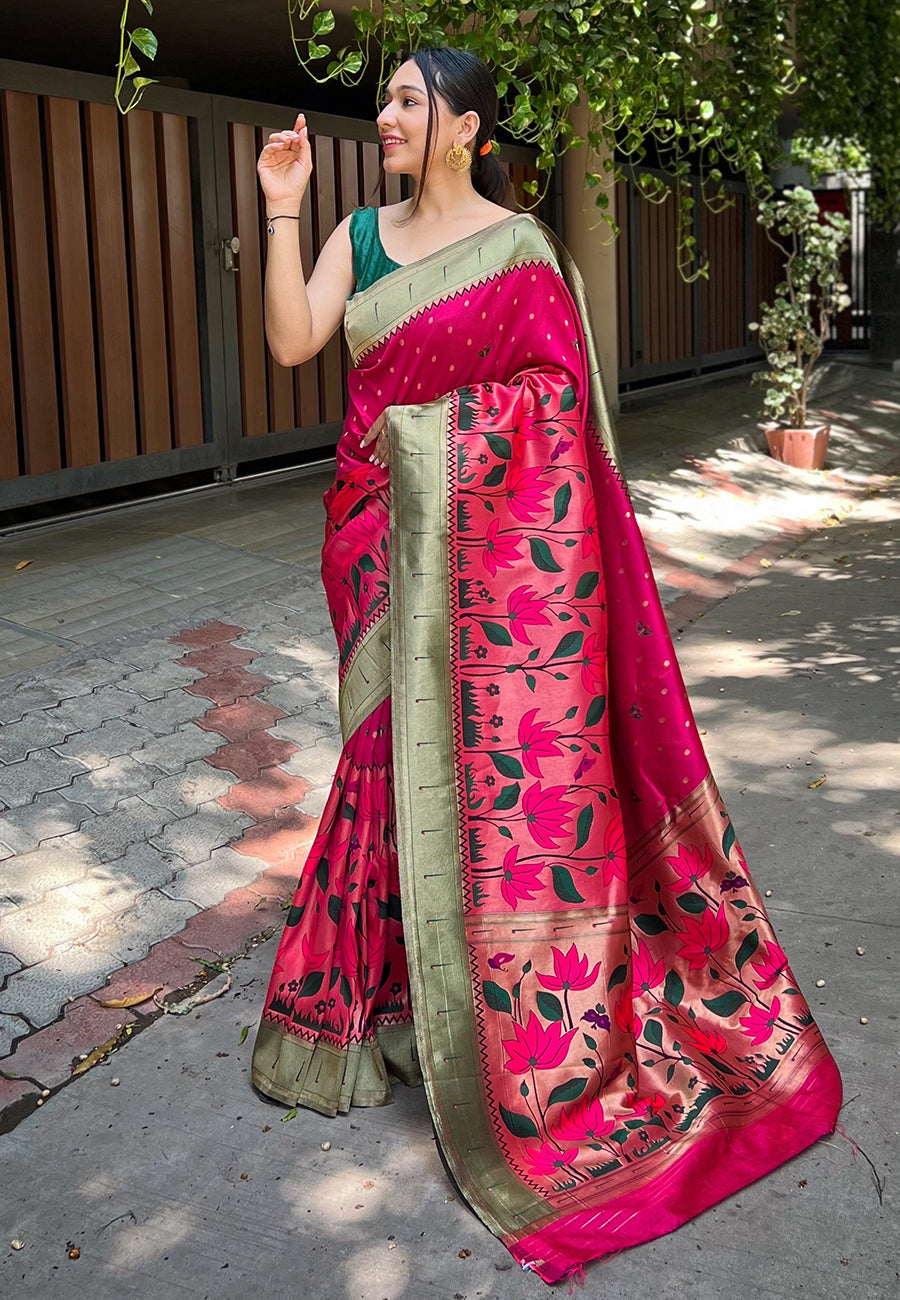 Buy MySilkLove French Rose Pink Zari Woven Titli Royal Paithani Silk Saree Online