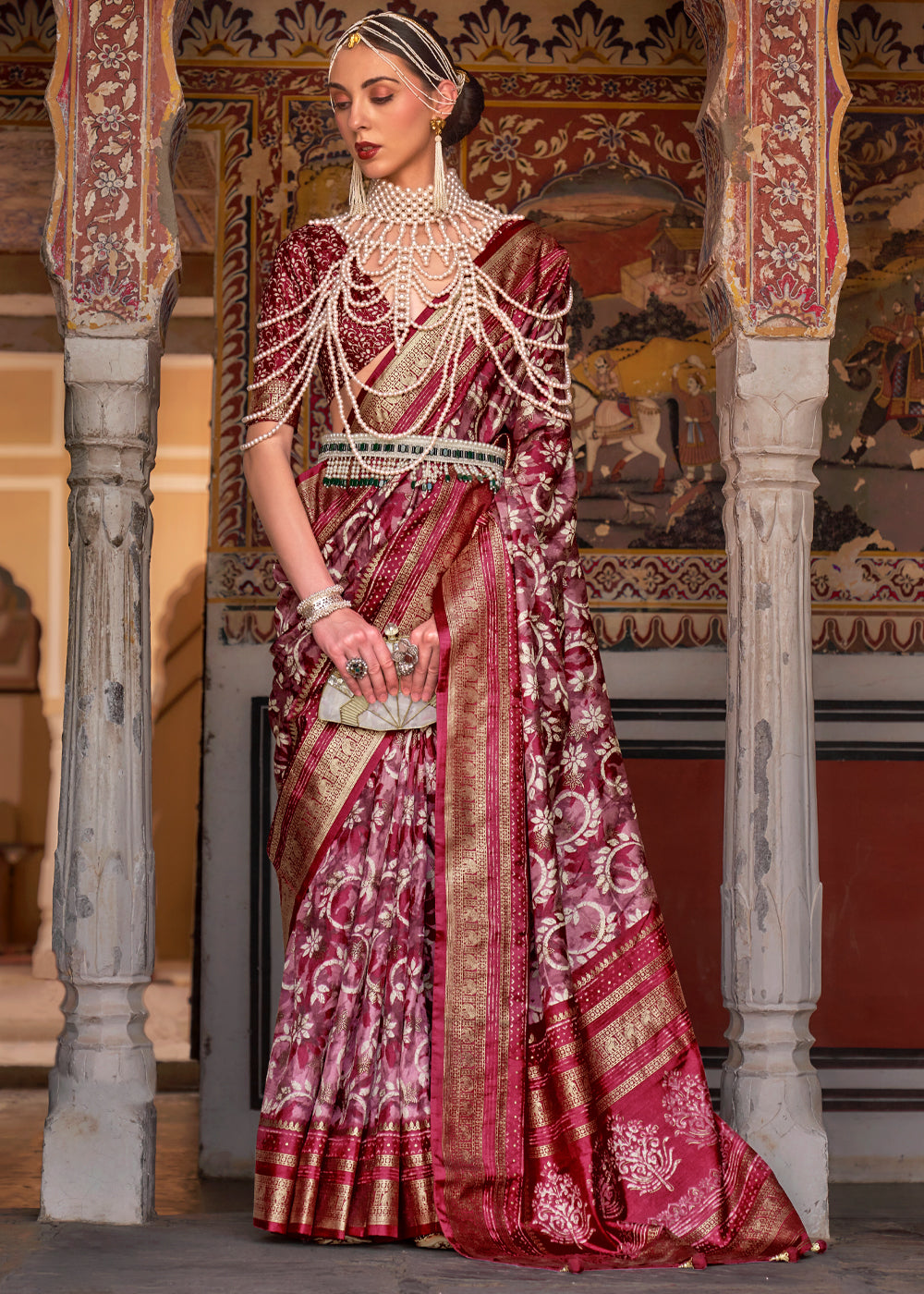 Buy MySilkLove Spice Maroon Printed Patola Soft Silk Saree Online