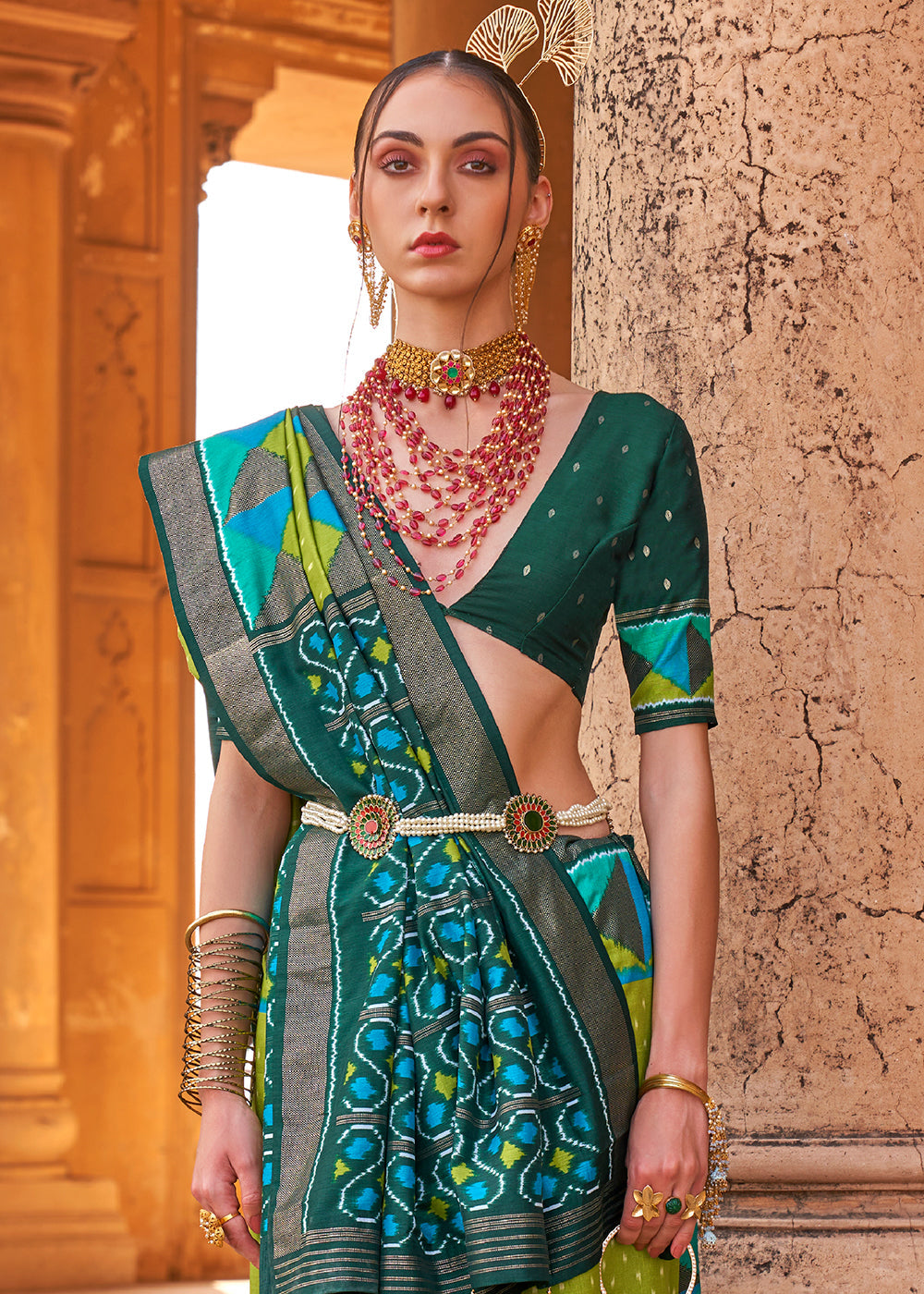 Buy MySilkLove Trendy Green and Blue Designer Printed Patola Silk Saree Online