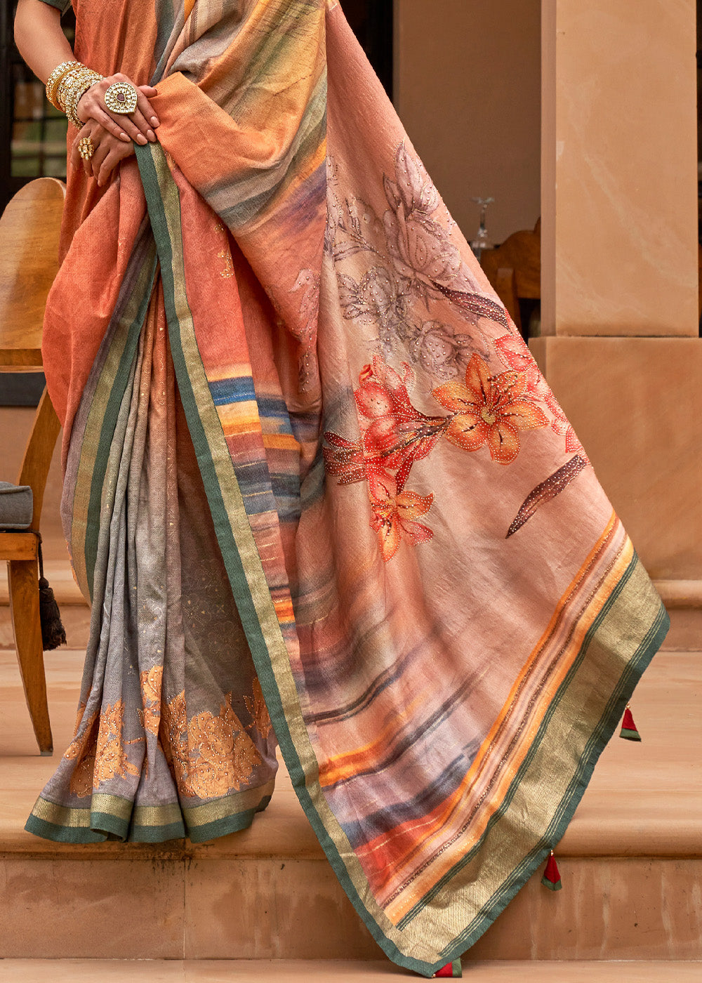 Buy MySilkLove Flesh Peach Printed Patola Soft Silk Saree Online