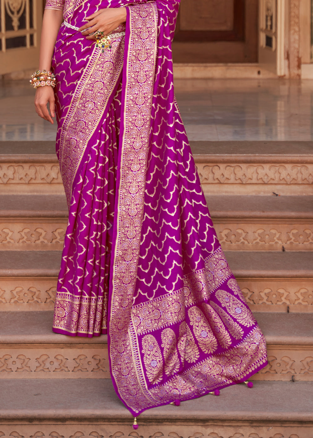 Buy MySilkLove Medium Purple Woven Banarasi Soft Silk Saree Online