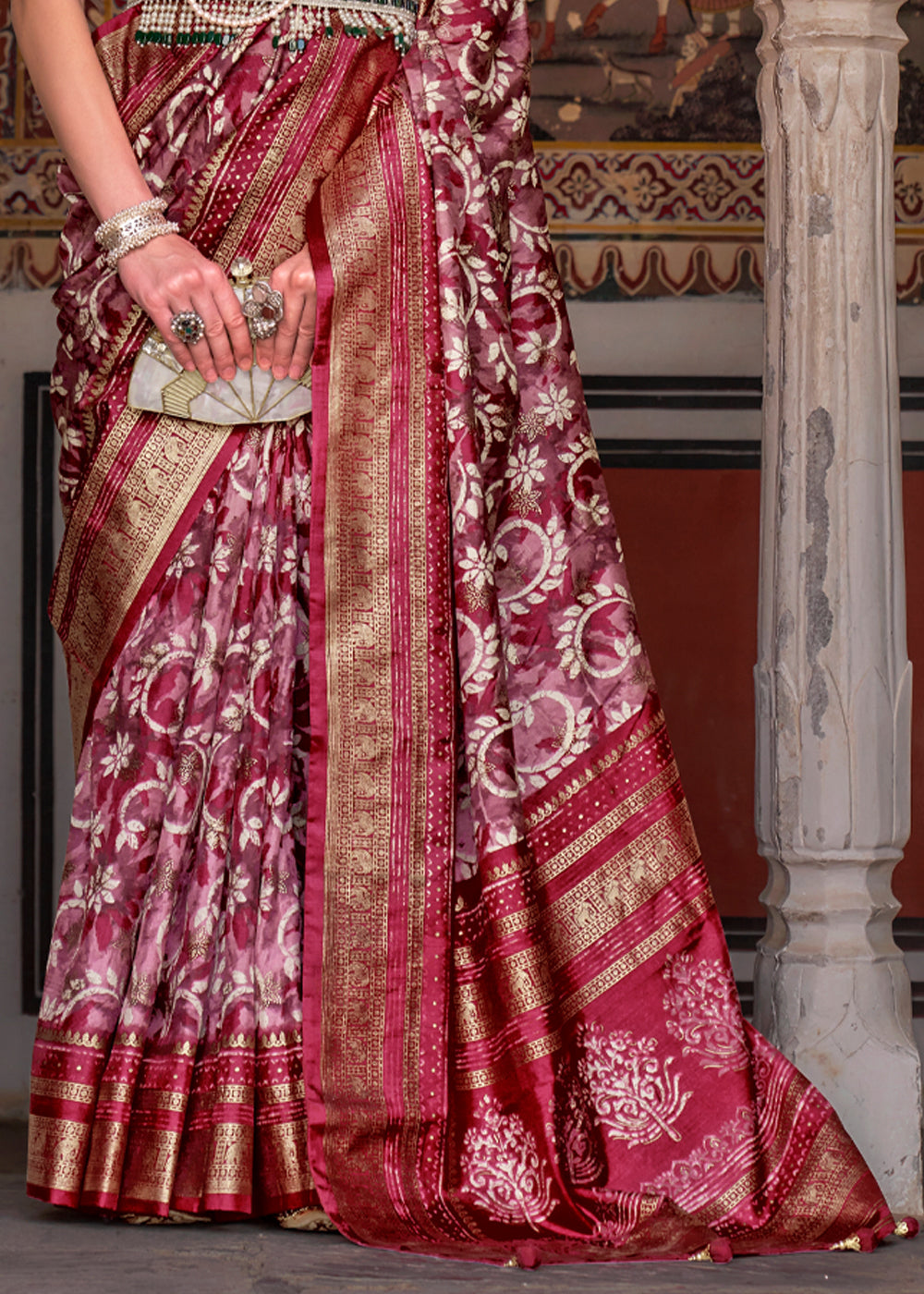 Buy MySilkLove Spice Maroon Printed Patola Soft Silk Saree Online