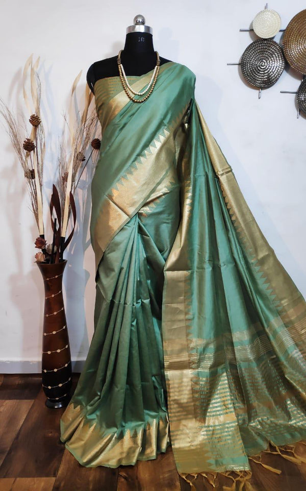 Buy MySilkLove Attractive Woven Assam Silk Saree With Temple Zari Border Online