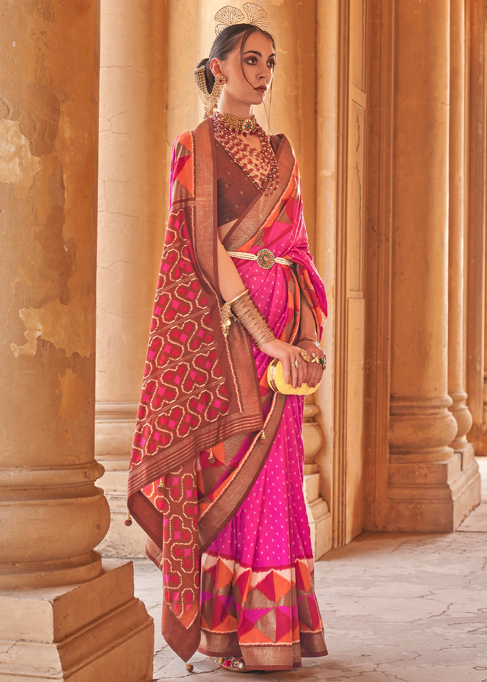 Buy MySilkLove Cerise Pink Designer Printed Patola Silk Saree Online