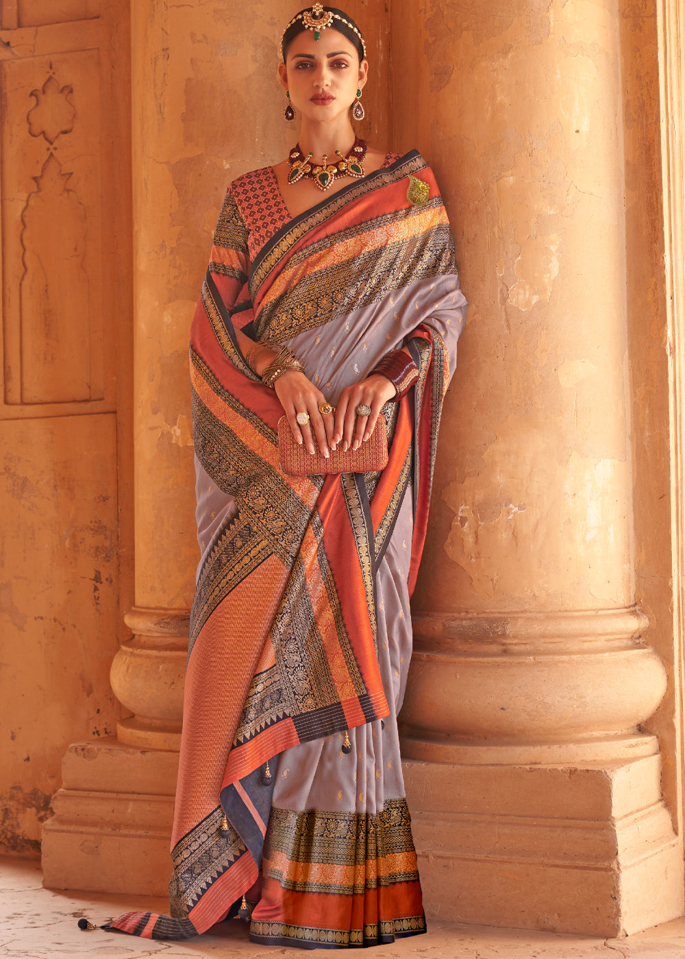 Buy MySilkLove Kabul Grey Woven Patola Soft Silk Saree Online