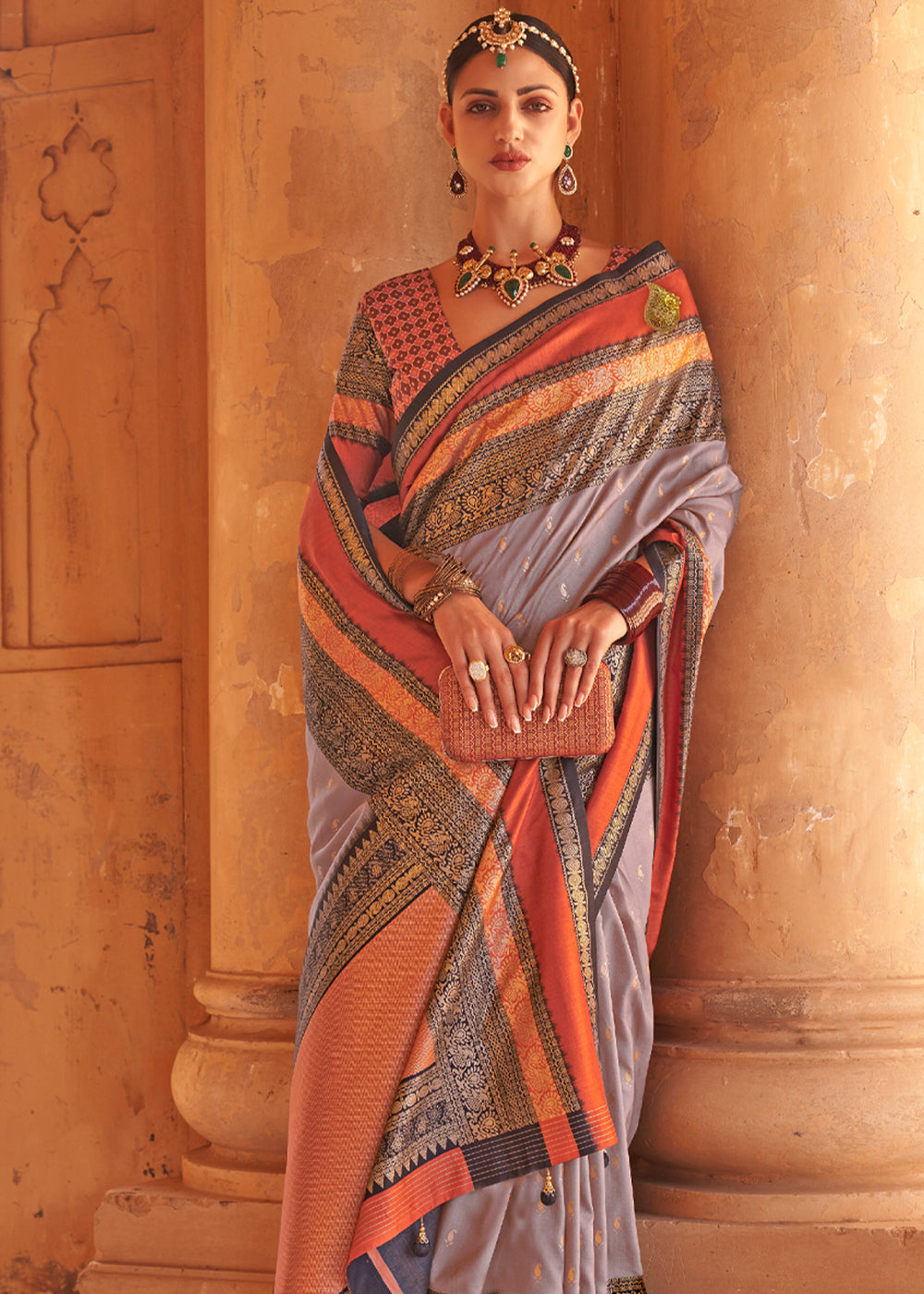 MySilkLove Kabul Grey Woven Patola Soft Silk Saree