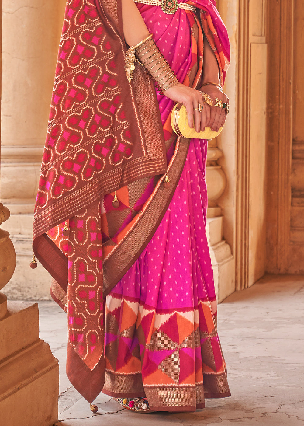 Buy MySilkLove Cerise Pink Designer Printed Patola Silk Saree Online