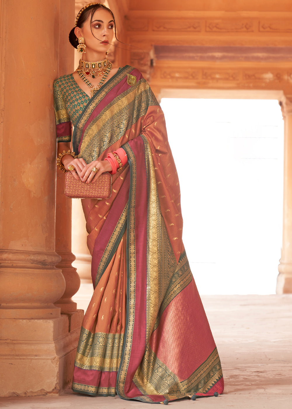 Buy MySilkLove Crail Brown Woven Patola Soft Silk Saree Online