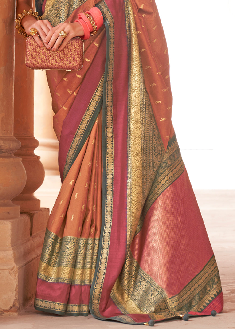 Buy MySilkLove Crail Brown Woven Patola Soft Silk Saree Online