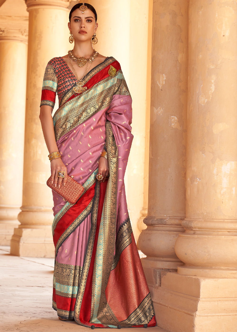 Buy MySilkLove Froly Pink Woven Patola Soft Silk Saree Online