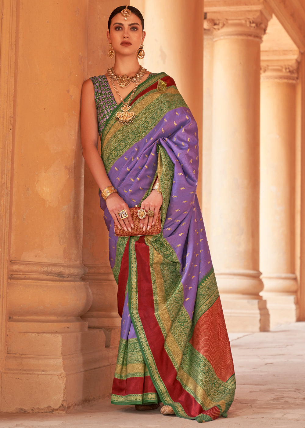 Buy MySilkLove Strikemaster Purple and Green Woven Patola Soft Silk Saree Online