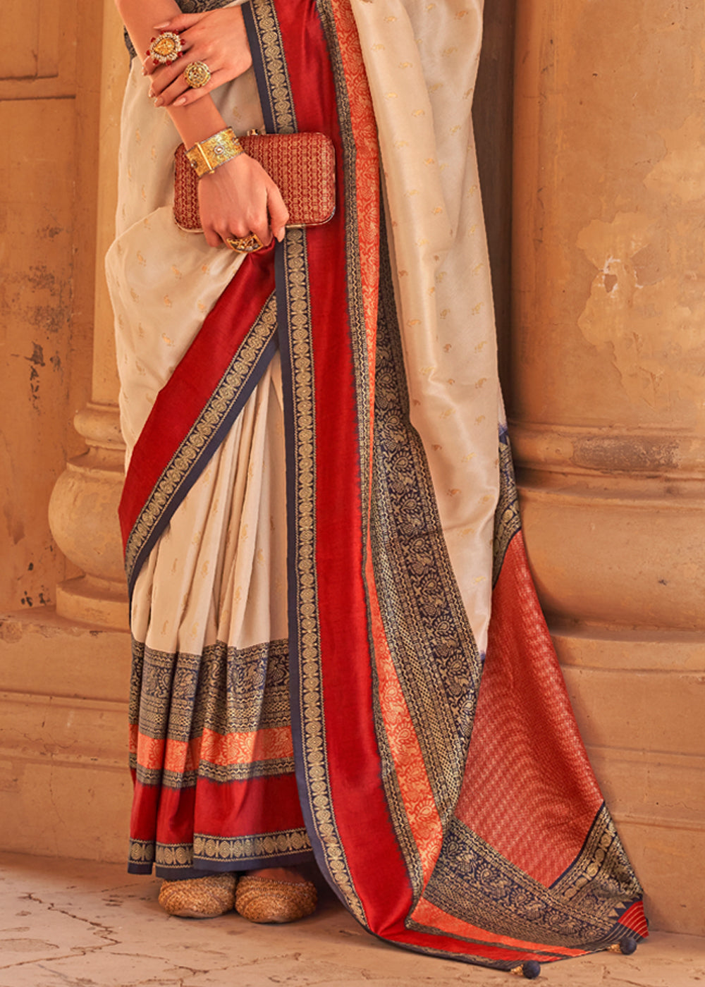 Buy MySilkLove Wheat Cream Woven Patola Soft Silk Saree Online