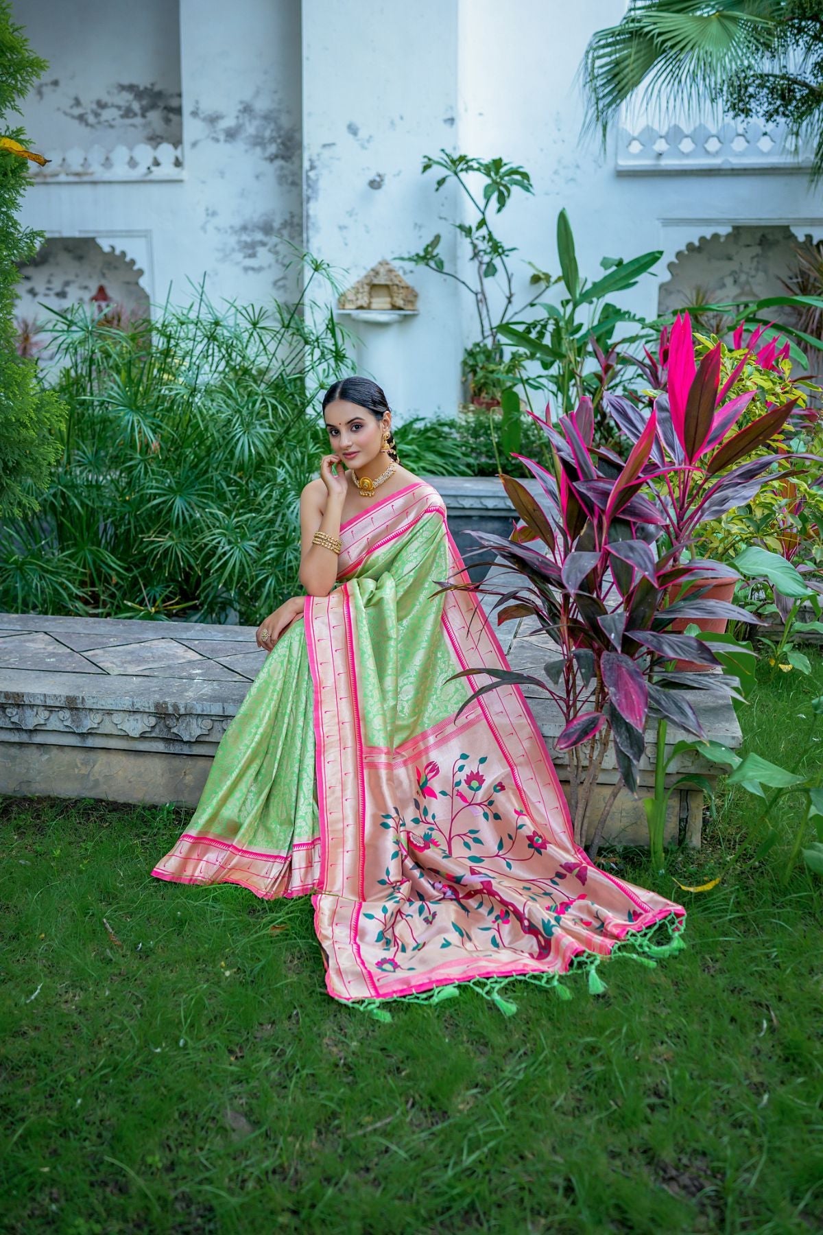 Buy MySilkLove Pista Green Woven Paithani Saree Online