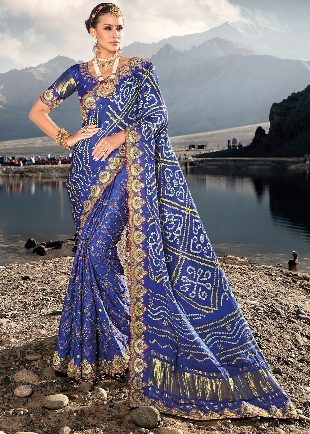 Buy MySilkLove Aparajita Blue Designer Bandej Banarasi Silk Saree Online
