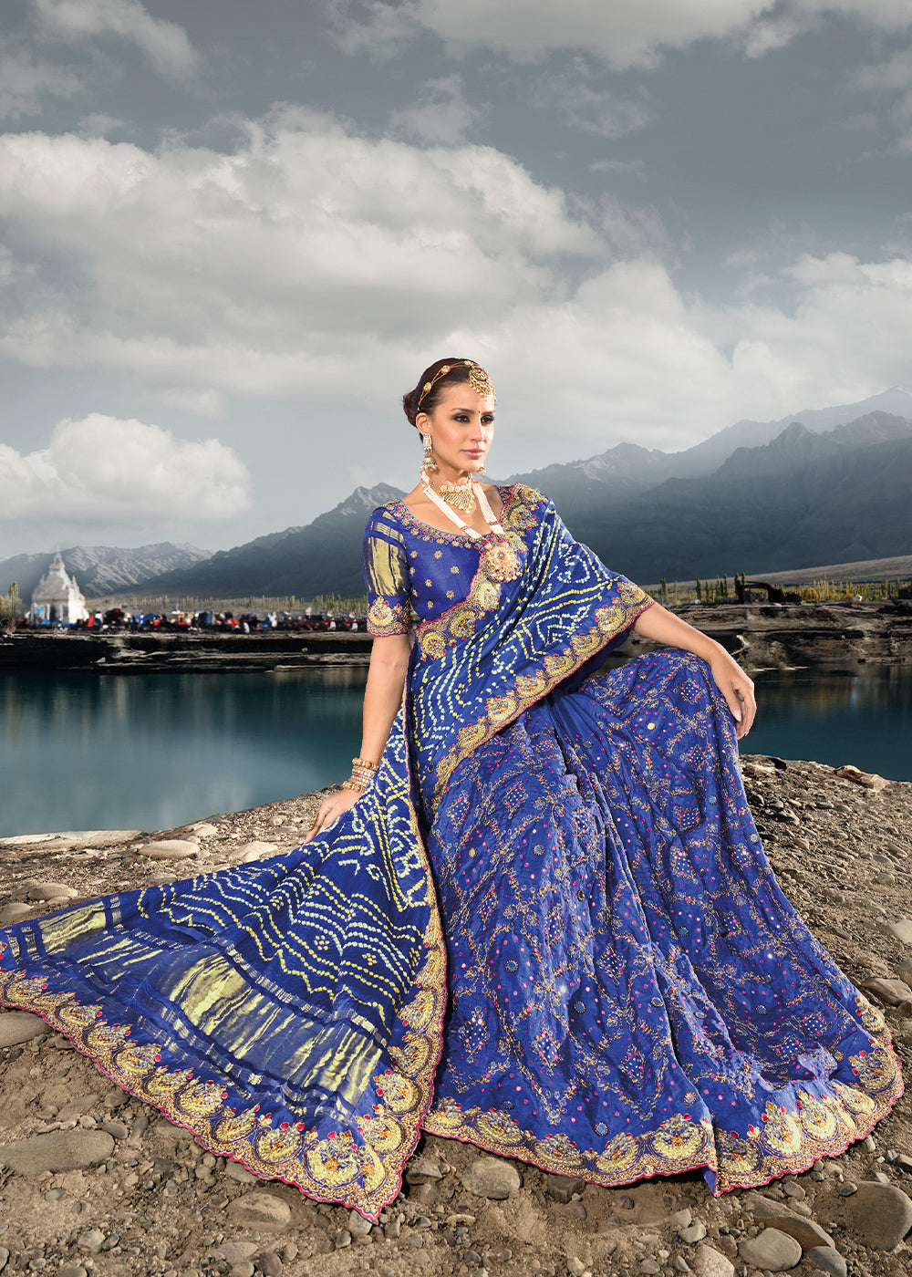 Buy MySilkLove Aparajita Blue Designer Bandej Banarasi Silk Saree Online