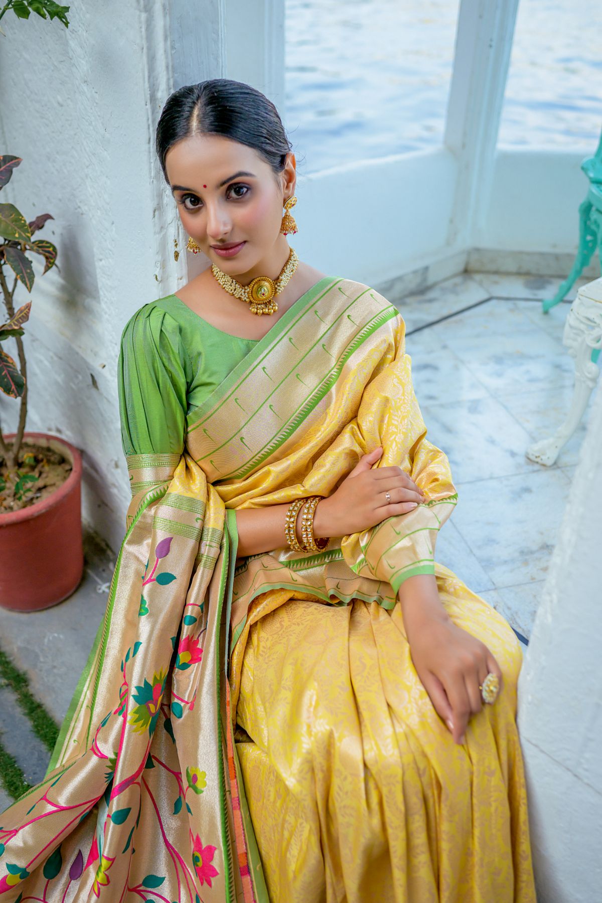 Buy MySilkLove Tulip Yellow Woven Paithani Saree Online