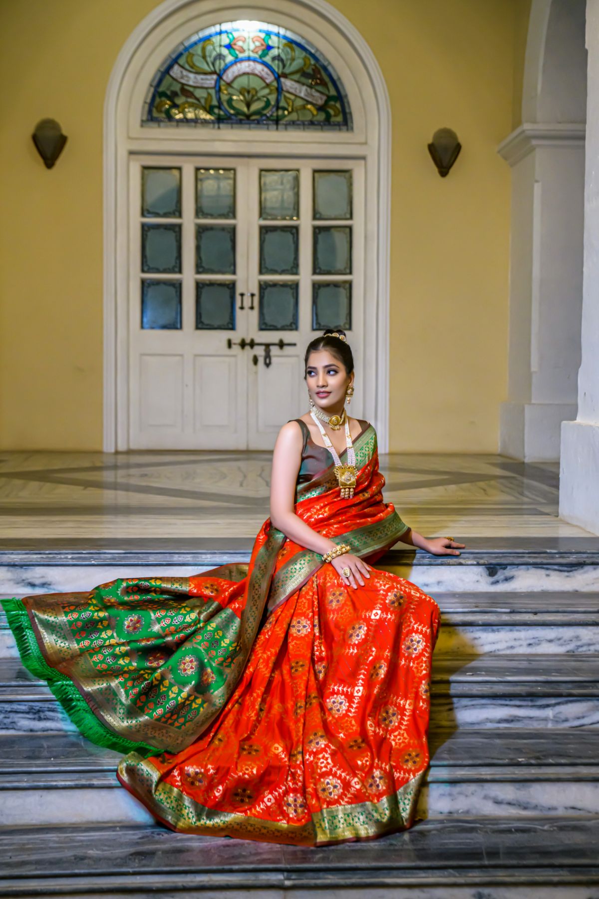 Buy MySilkLove Sweet Red and Green Banarasi Patola Silk Saree Online