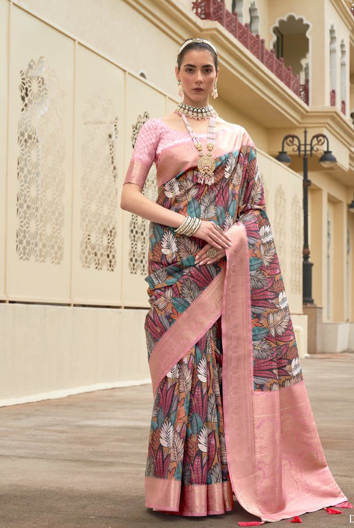 Buy MySilkLove Multicolor Purple Banarasi Printed Saree Online