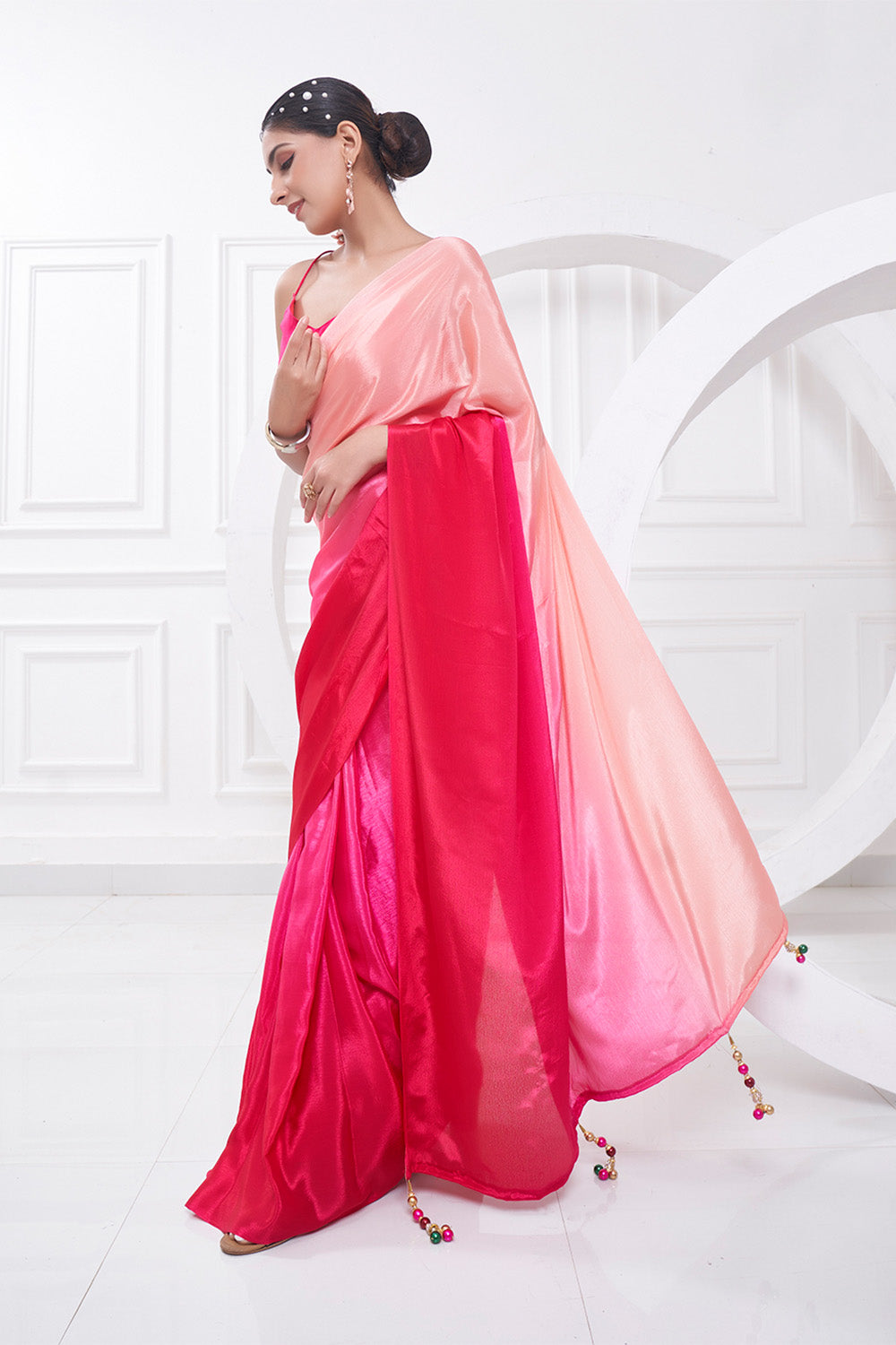 Buy MySilkLove Rose Pink Pearl Georgette Silk Saree Online