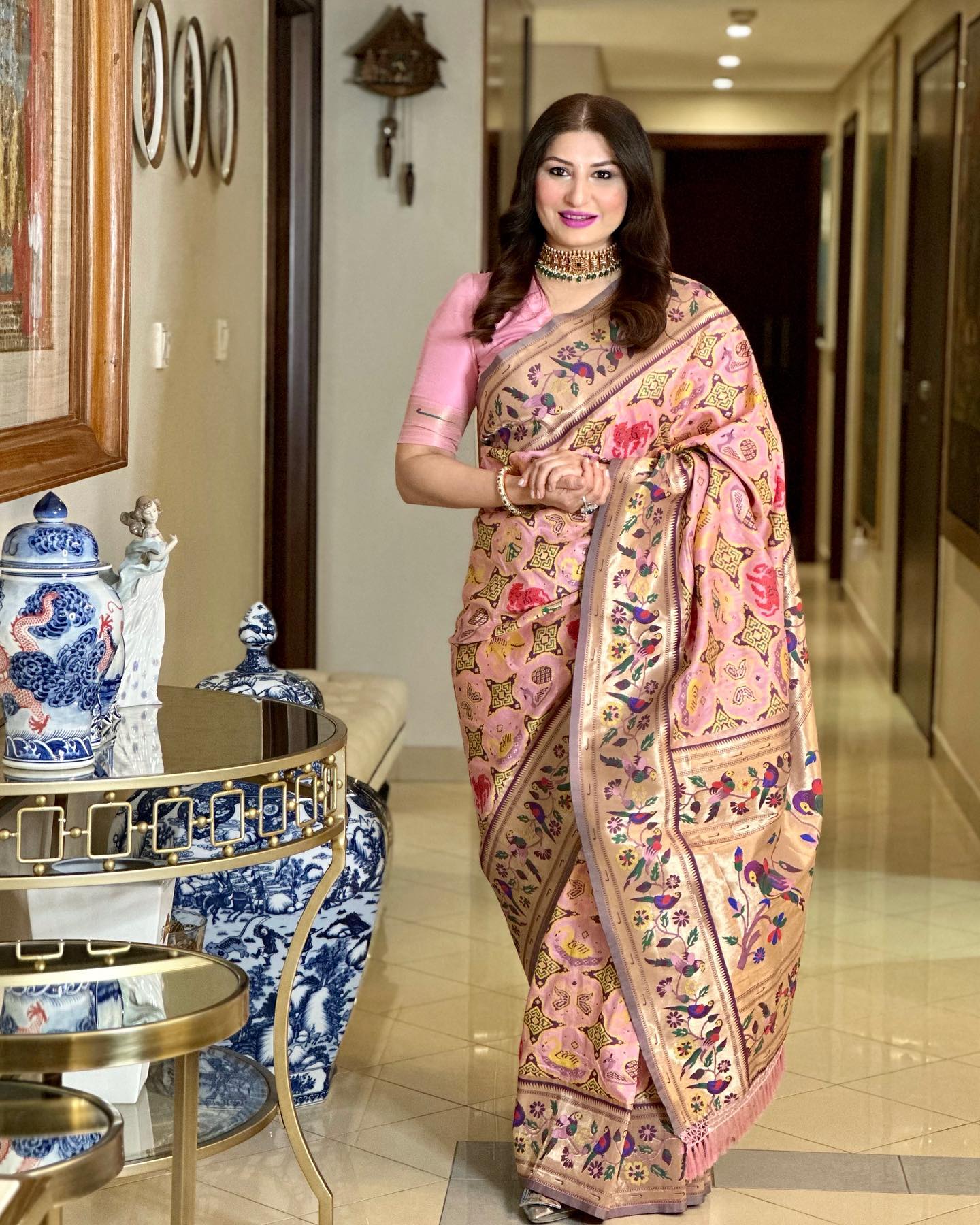 Buy MySilkLove Bouquet Pink Woven Paithani Silk Saree Online