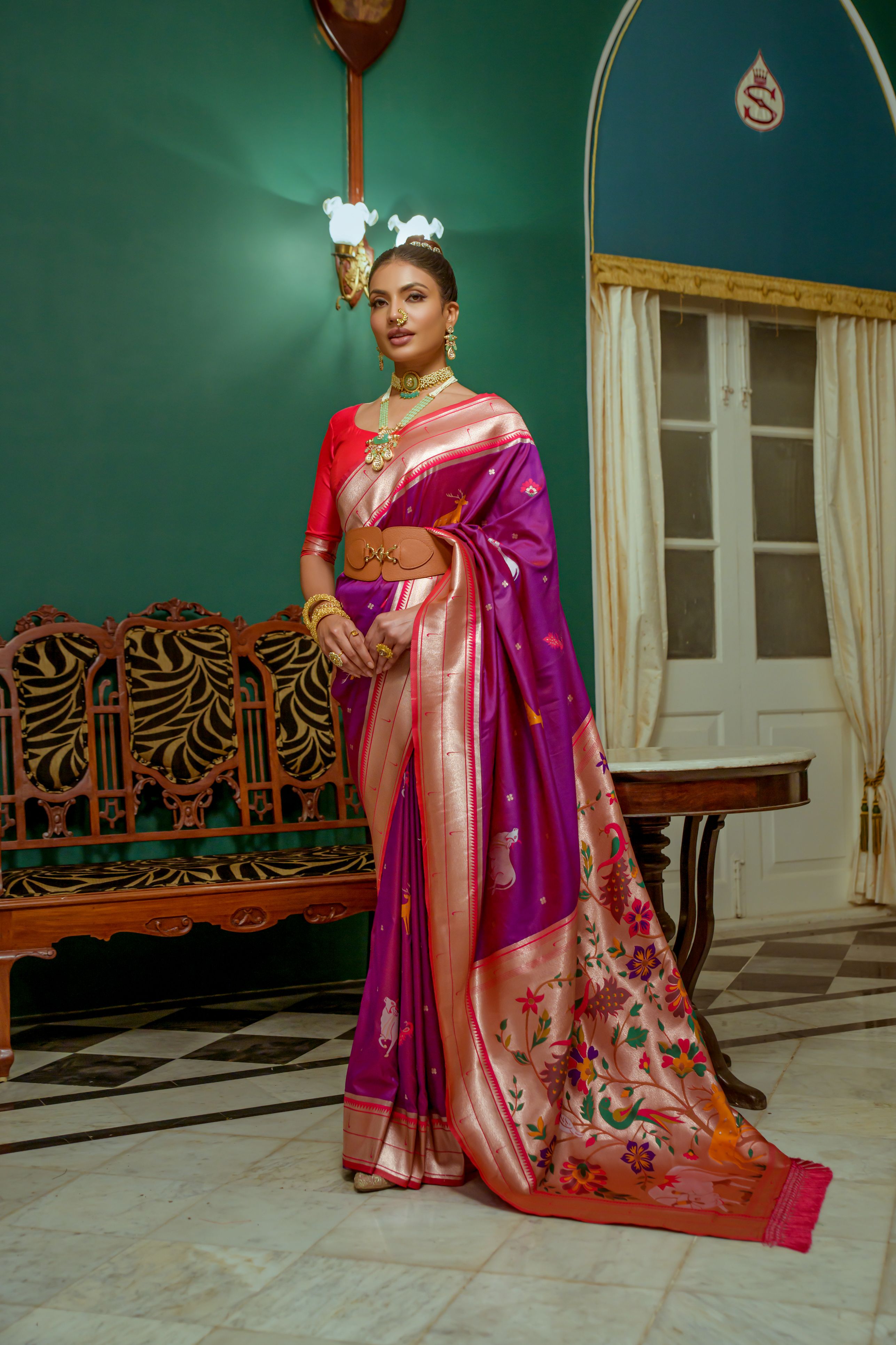 Buy MySilkLove Disco Purple Woven Paithani Silk Saree Online