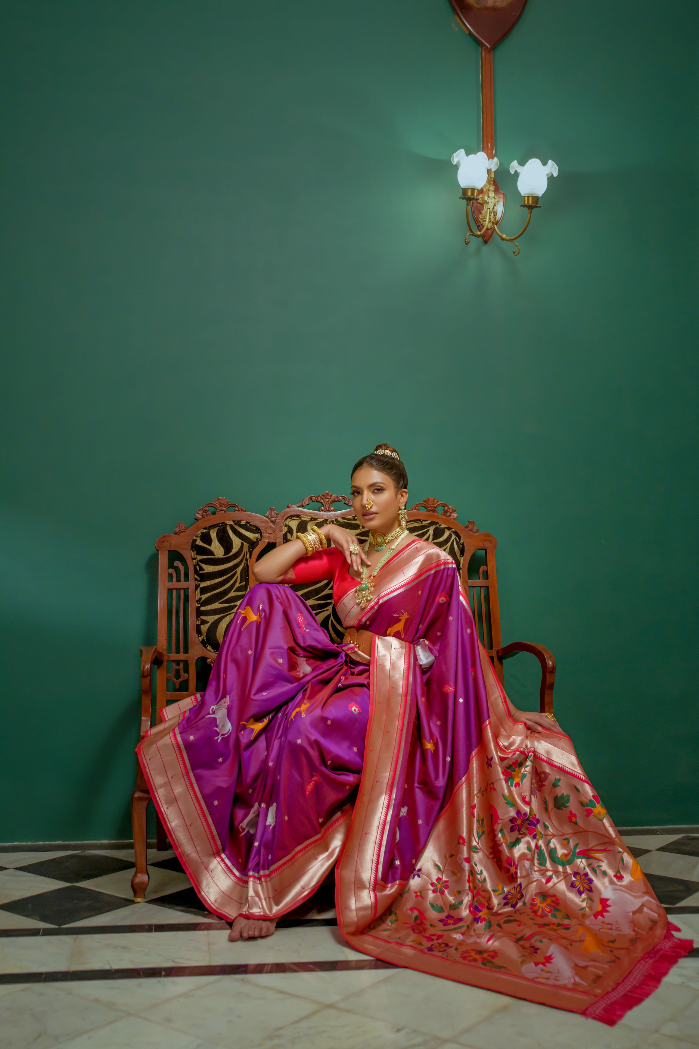 Buy MySilkLove Disco Purple Woven Paithani Silk Saree Online
