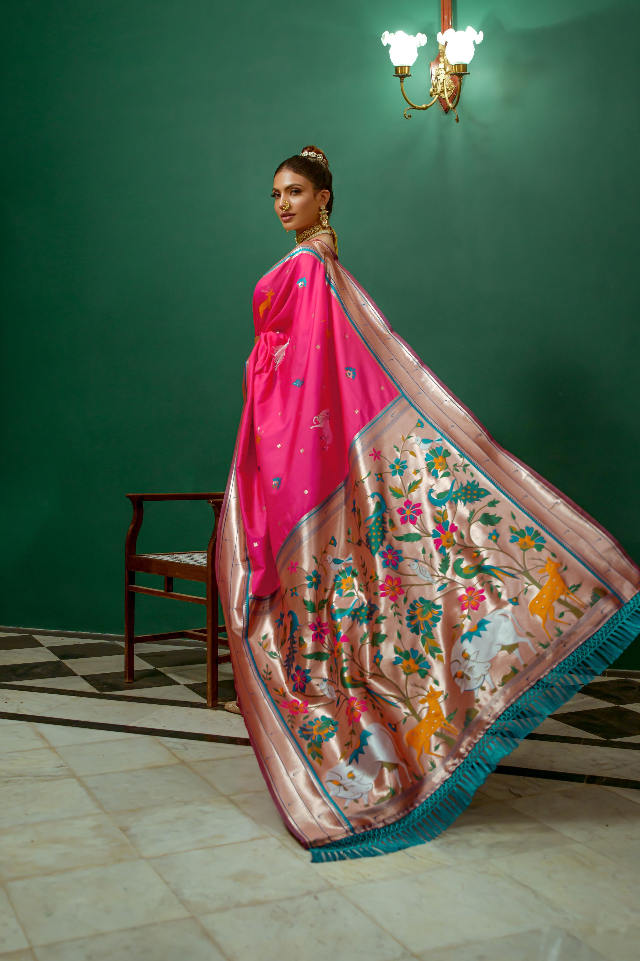 Buy MySilkLove Rose Pearl Pink Woven Paithani Silk Saree Online