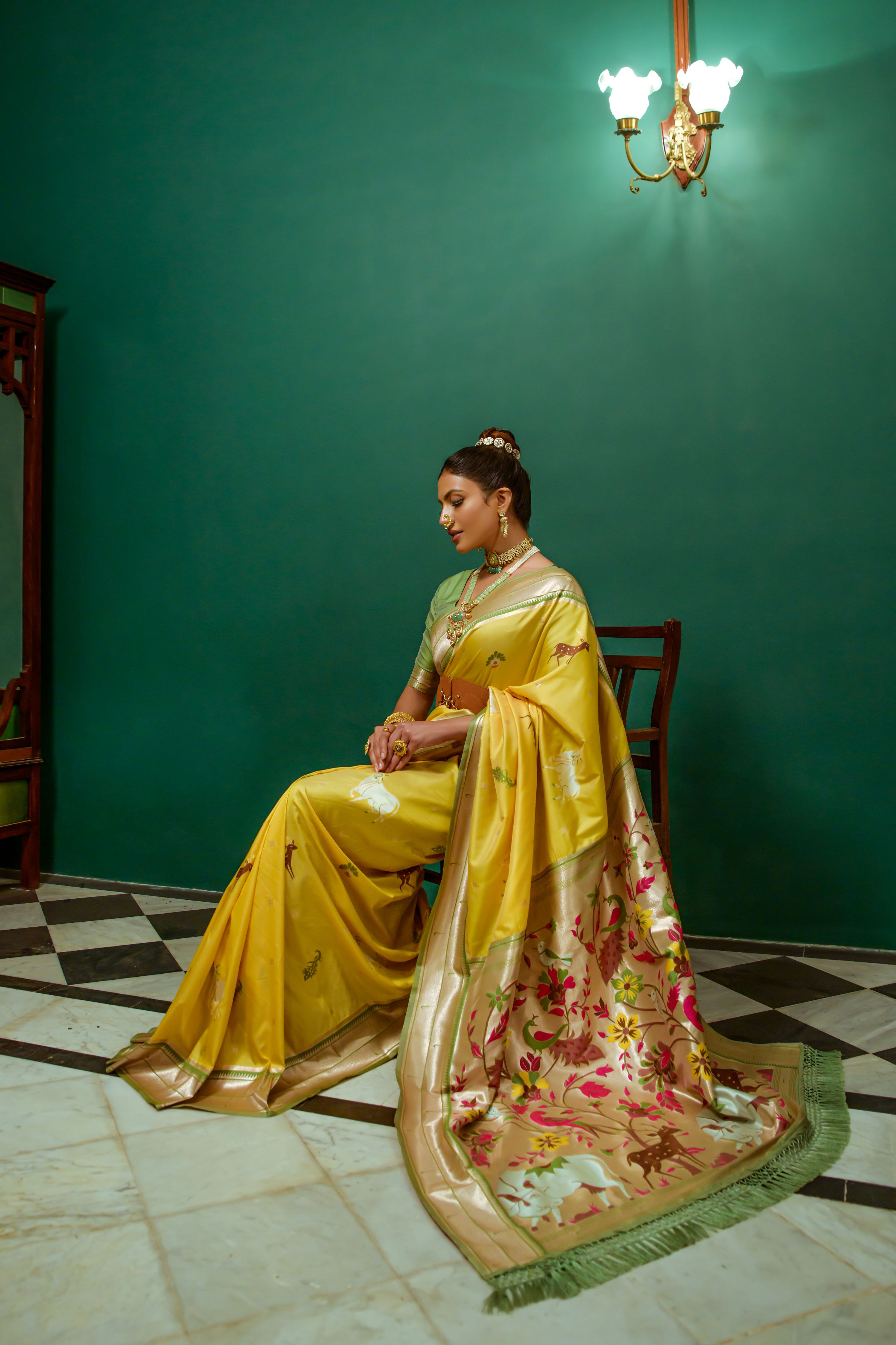MySilkLove Flax Yellow Woven Paithani Silk Saree