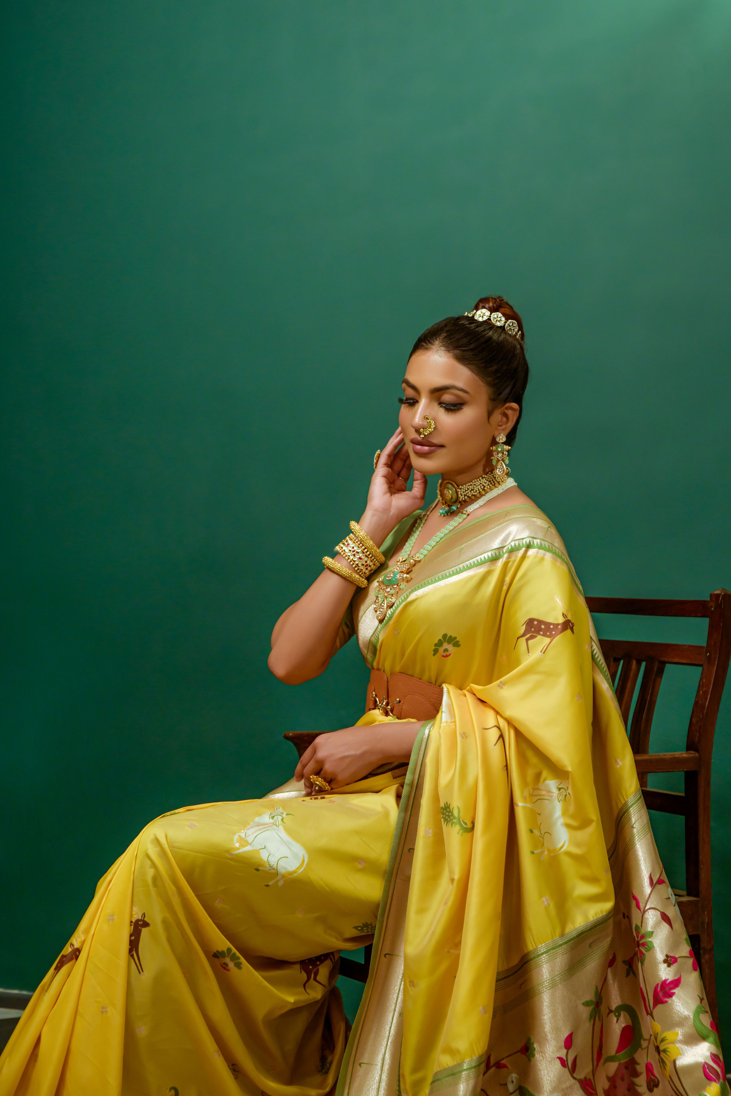 Buy MySilkLove Flax Yellow Woven Paithani Silk Saree Online