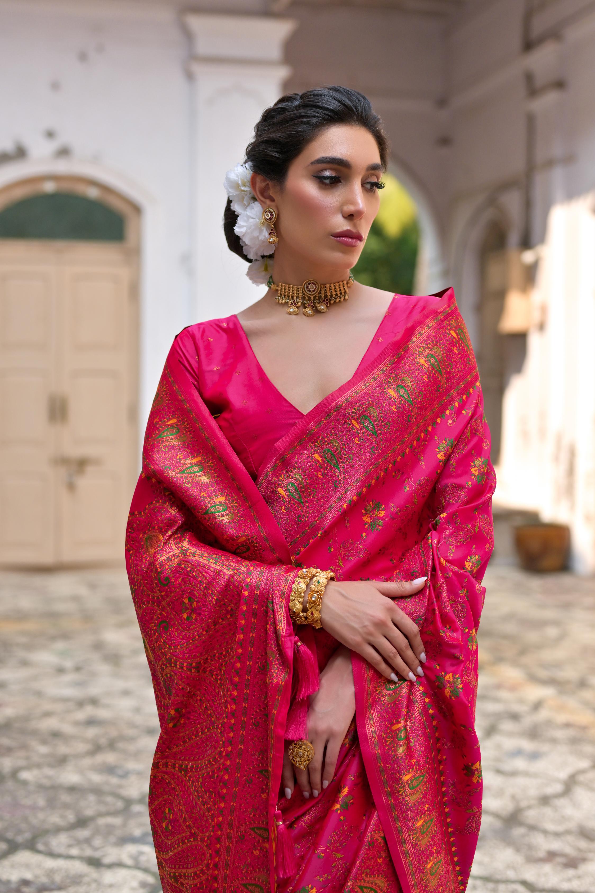 MySilkLove Amaranth Pink Woven Pashmina Silk Saree