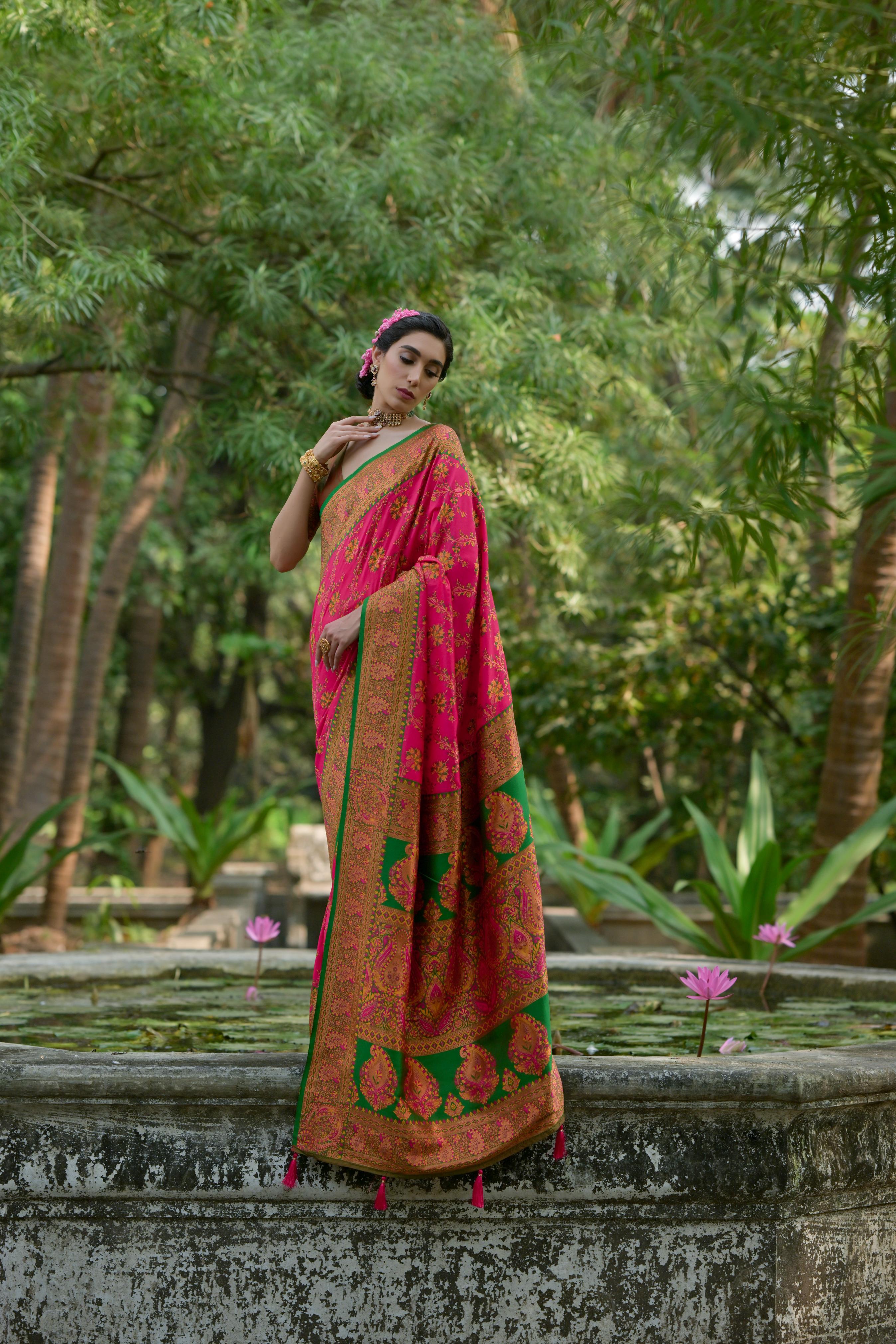 Buy MySilkLove Jasper Pink Woven Pashmina Silk Saree Online