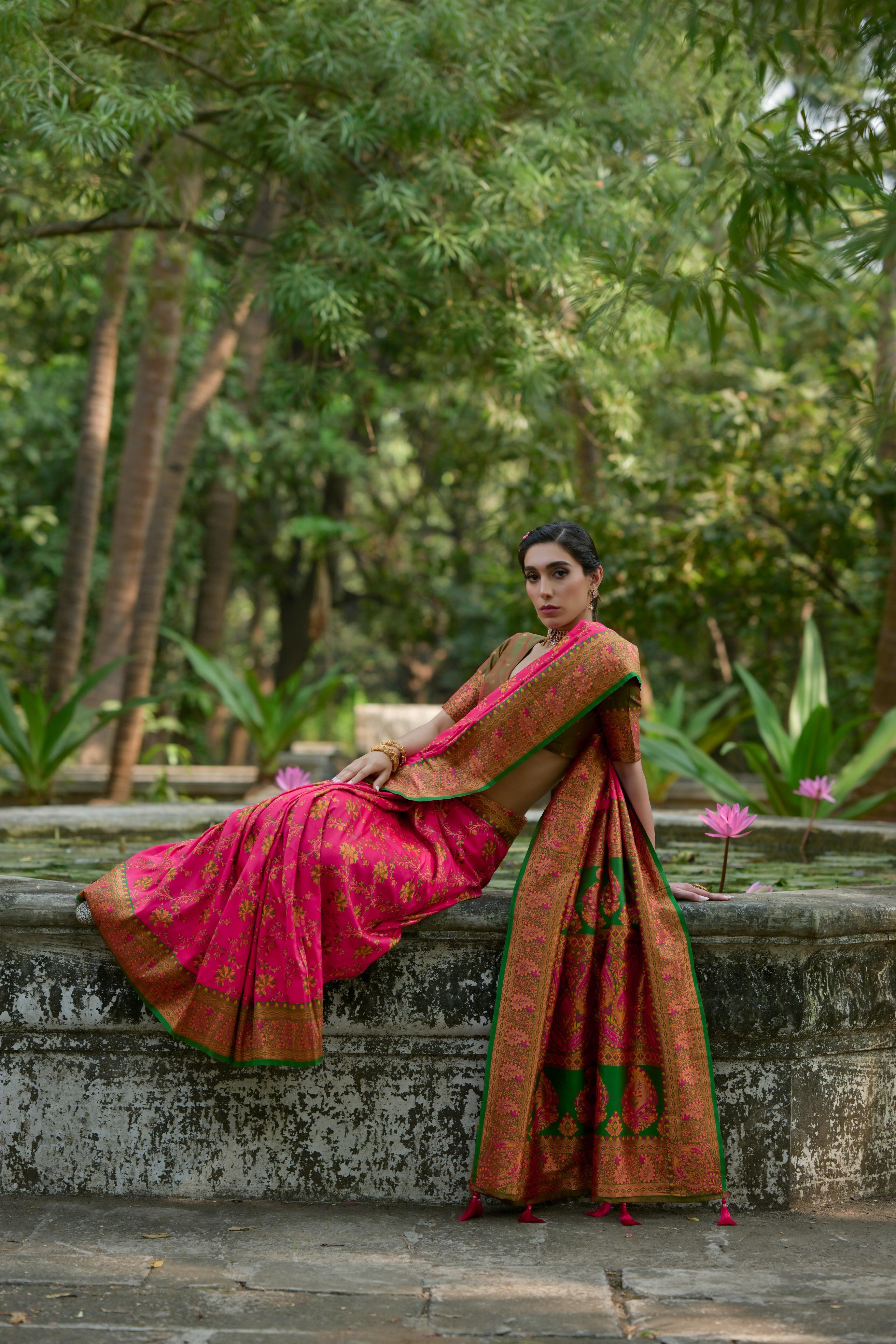 Buy MySilkLove Jasper Pink Woven Pashmina Silk Saree Online