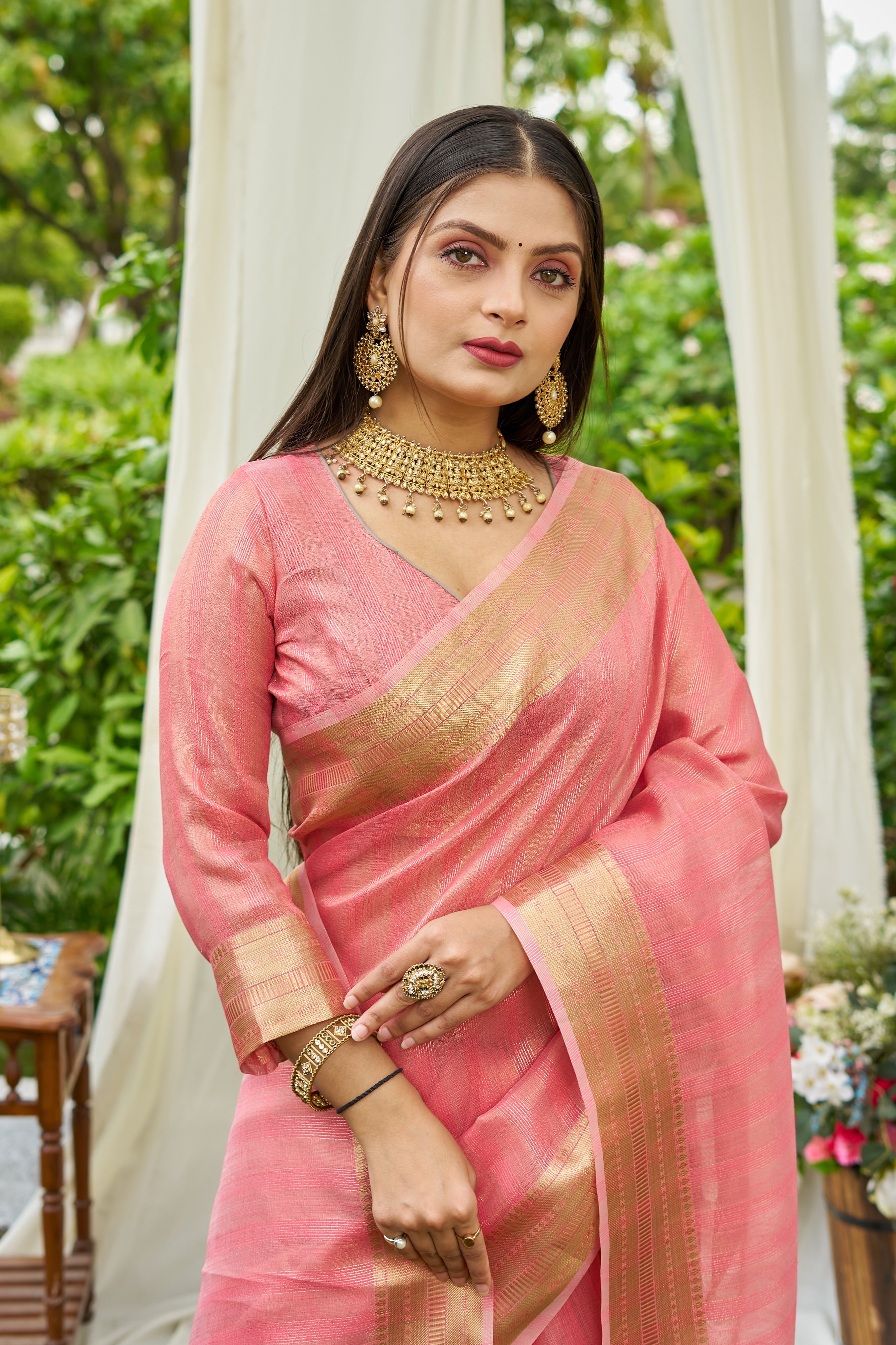 MySilkLove Melon Peach Woven Tissue Saree