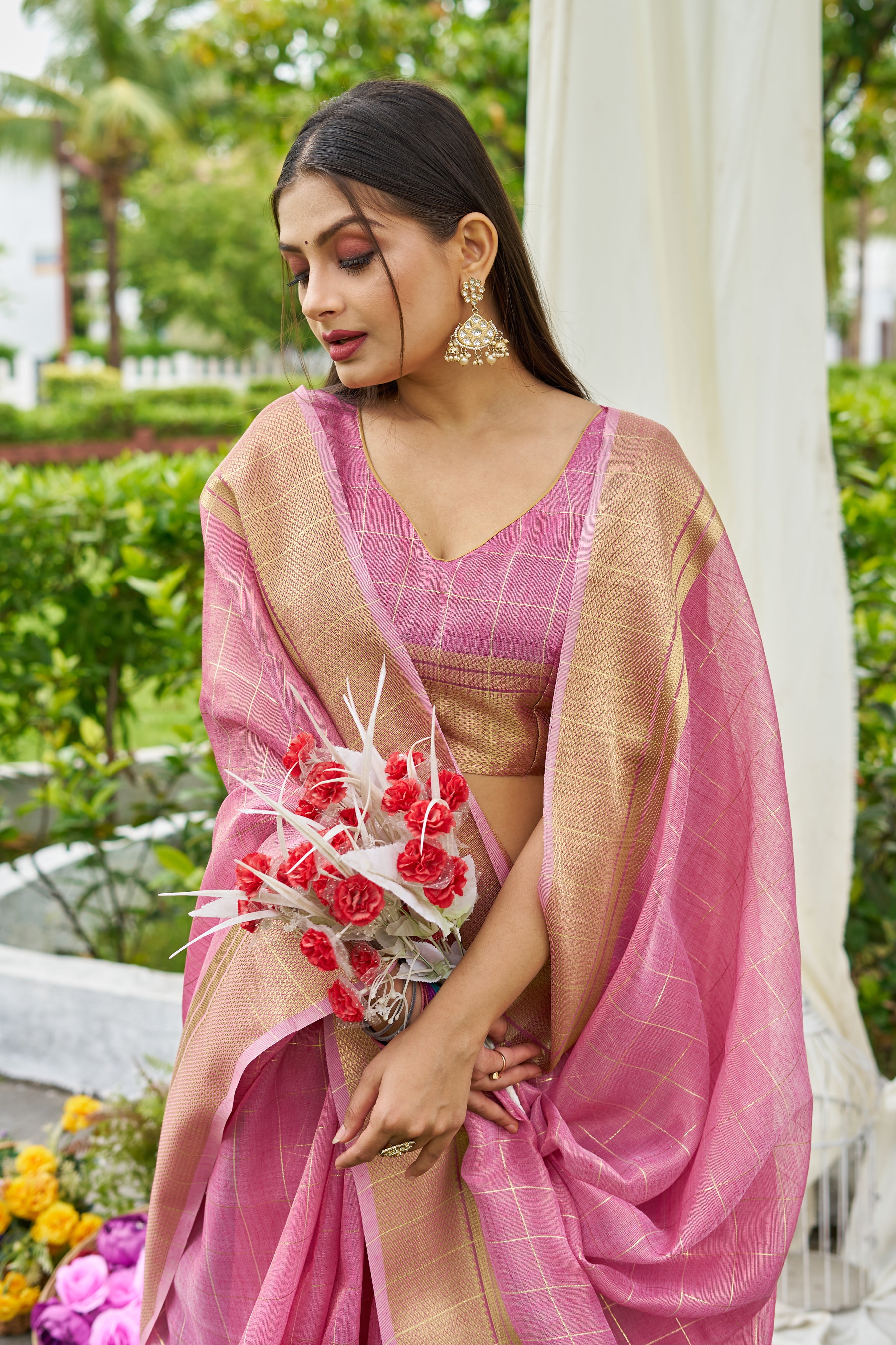 MySilkLove Lotus Pink Tissue Woven Saree