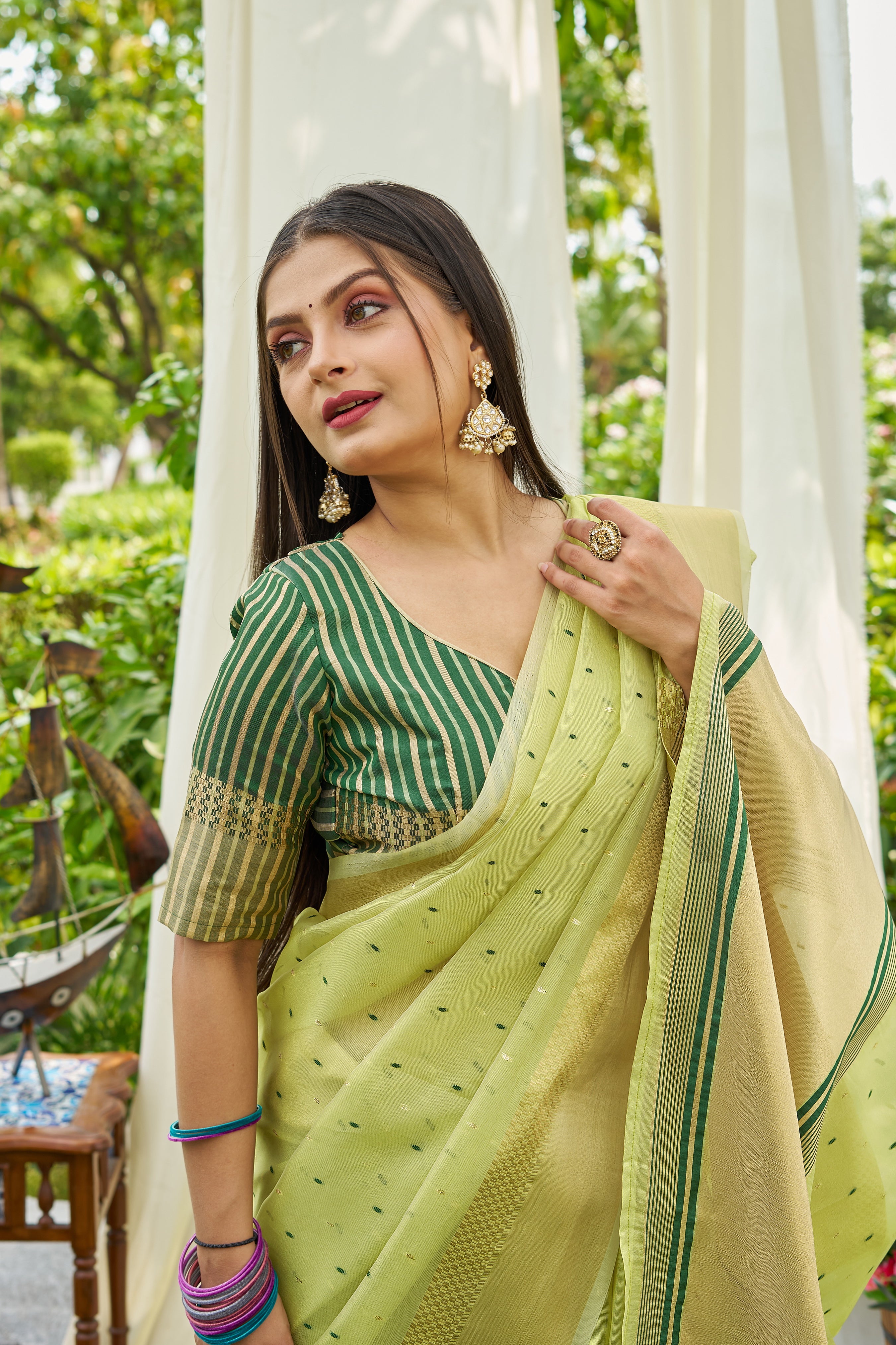 MySilkLove Montor Green Woven Shimmer Silk Saree