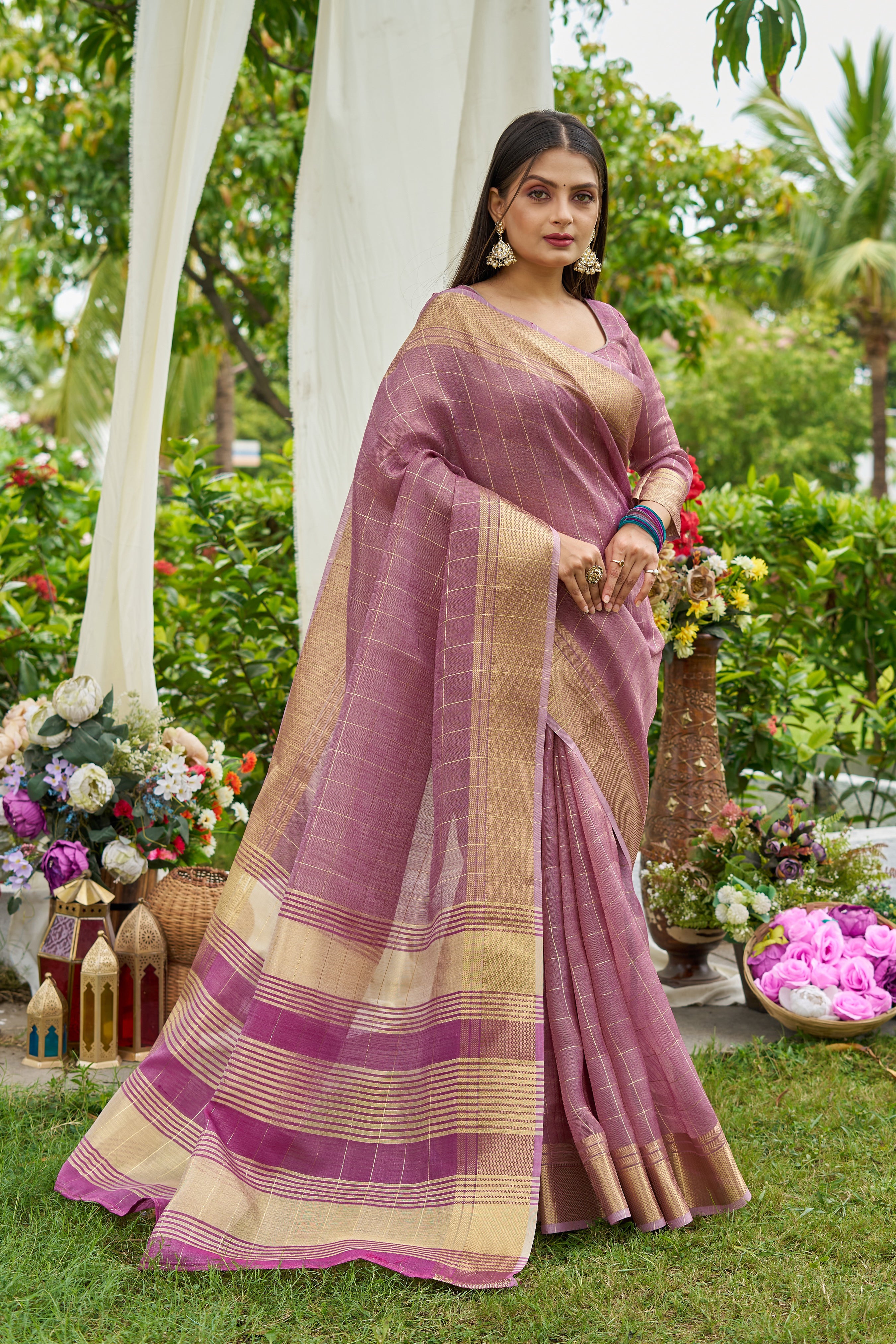 Buy MySilkLove Trendy Purple Tissue Woven Saree Online