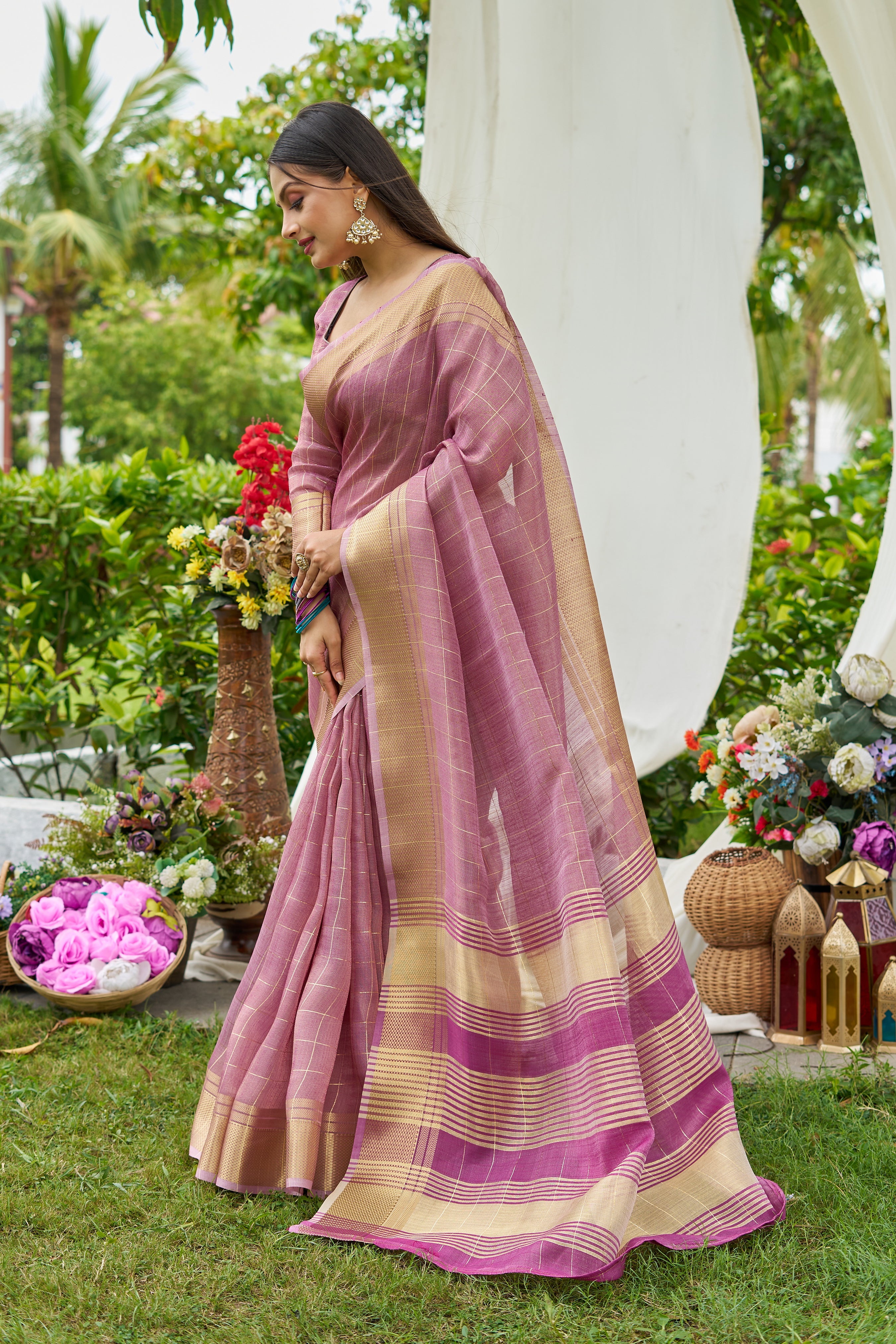 Buy MySilkLove Trendy Purple Tissue Woven Saree Online